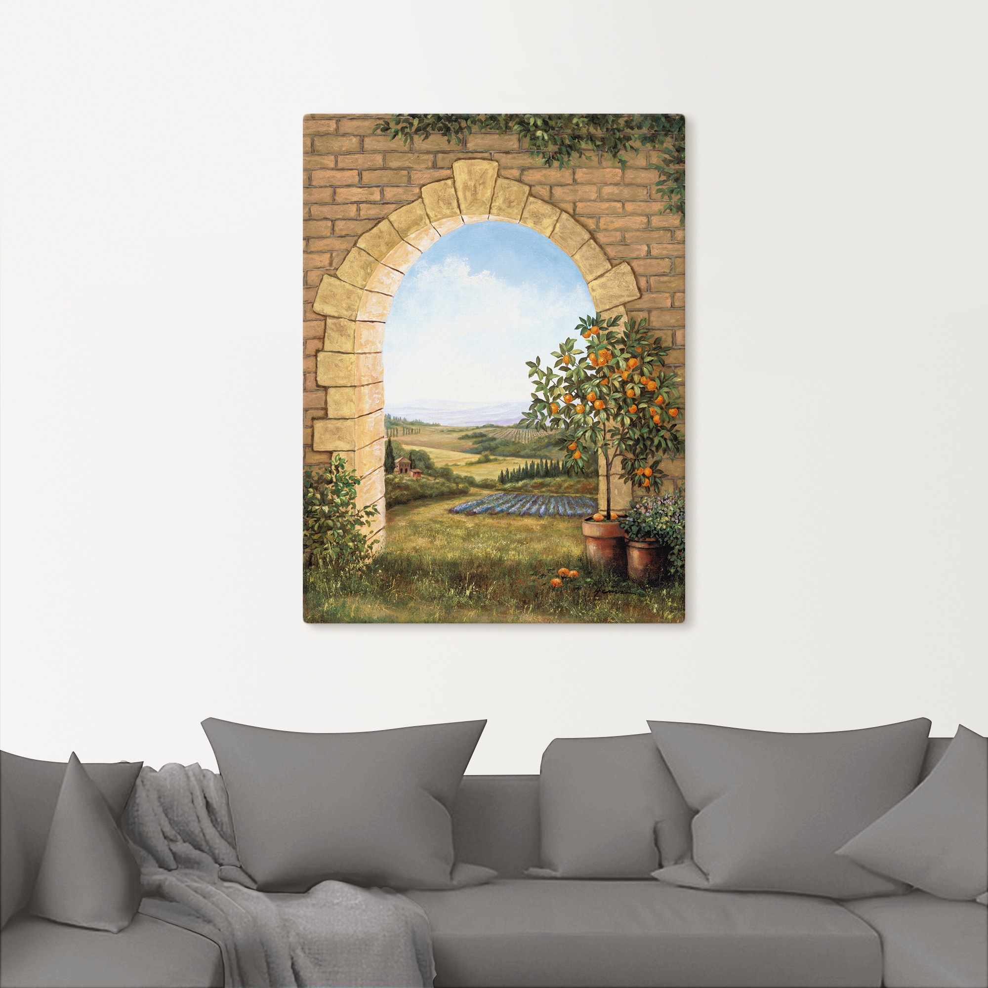 Artland Wandbild »Orangenbaum vor dem Torbogen«, Fensterblick, (1 St.), als Alubild, Outdoorbild, Leinwandbild, Poster, Wandaufkleber