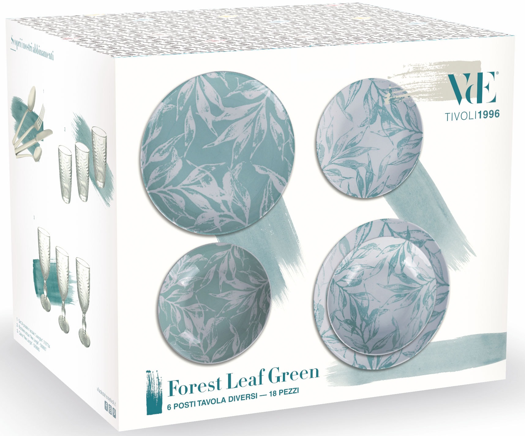 Villa d'Este Teller-Set »Geschirr-Set Forest Leaf Green«, (Set, 18 tlg.), Service, Tafelservice, 18 Teile, für 6 Personen