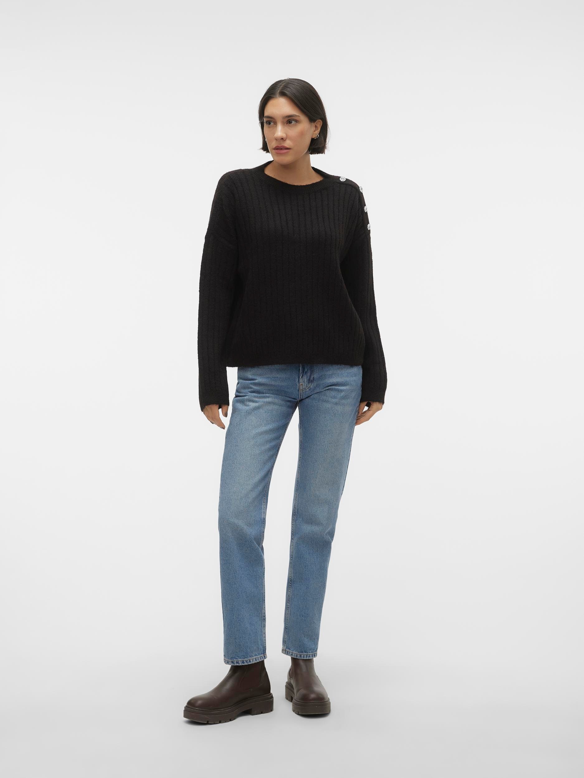 Vero Moda Rundhalspullover »VMELYA LS O-NECK BUTTON PULLOVER GA BOO«