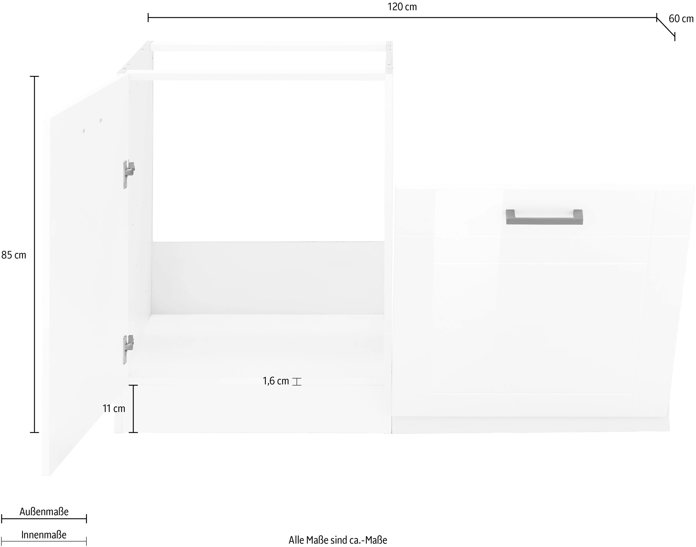 KOCHSTATION Spülenschrank »KS-Tinnum«, 120 cm breit, MDF-Fronten, Metallgriffe, inklusive Einbauspüle
