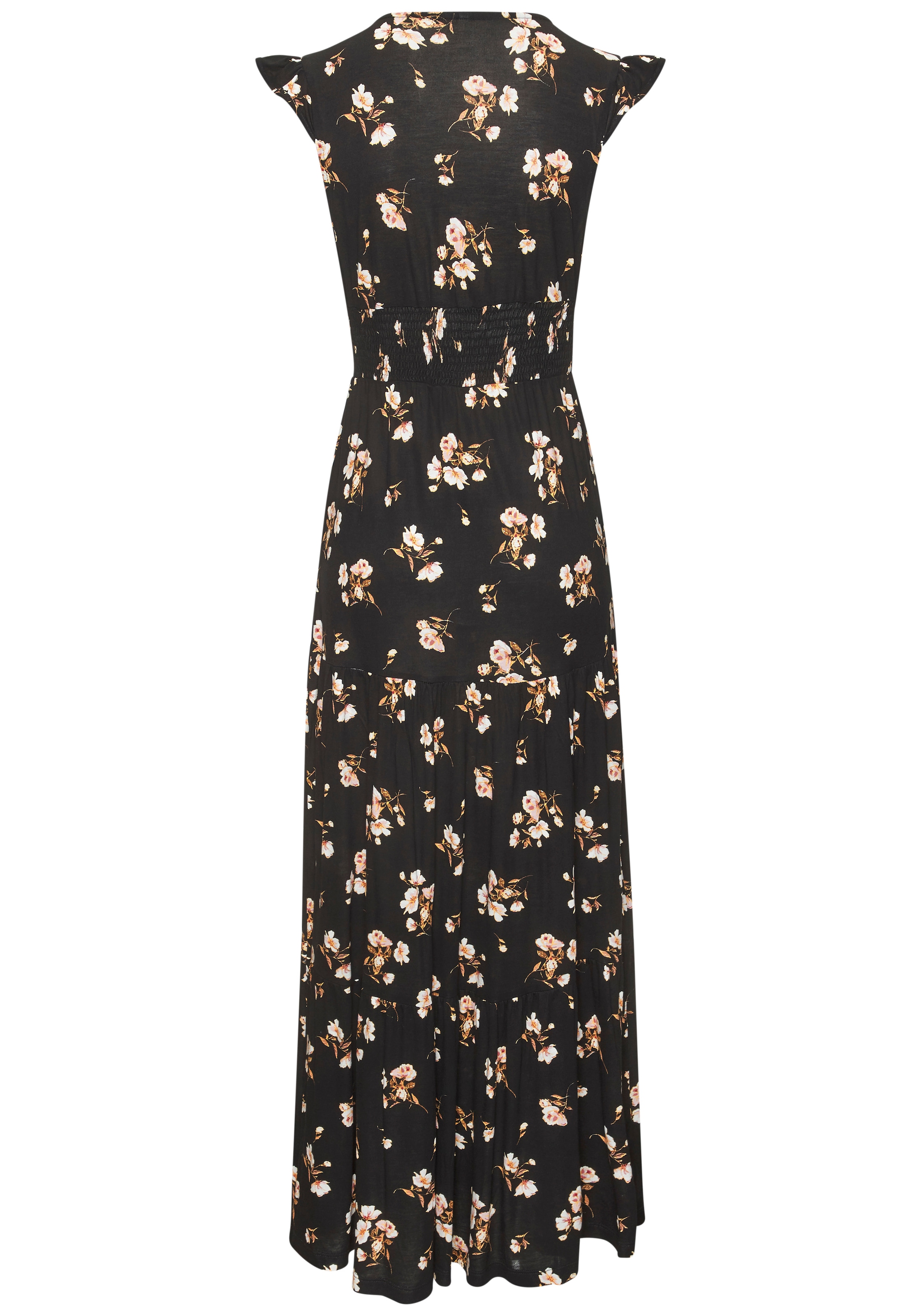 Vivance Maxikleid Ohne Taschen mit V-Ausschnitt, langes Jerseykleid mit Blumendruck
