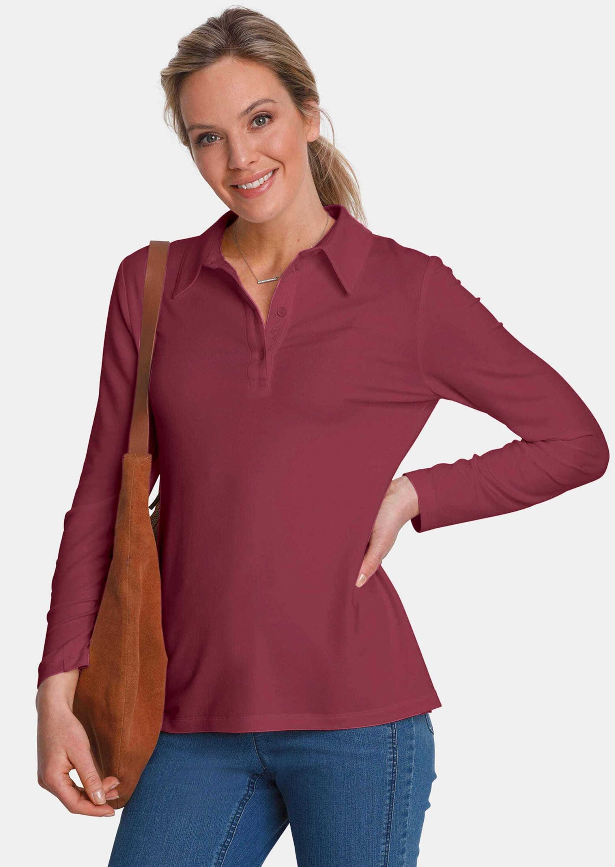 GOLDNER Poloshirt »Kurzgröße Langarm Poloshirt mit Schmuckband« Ohne