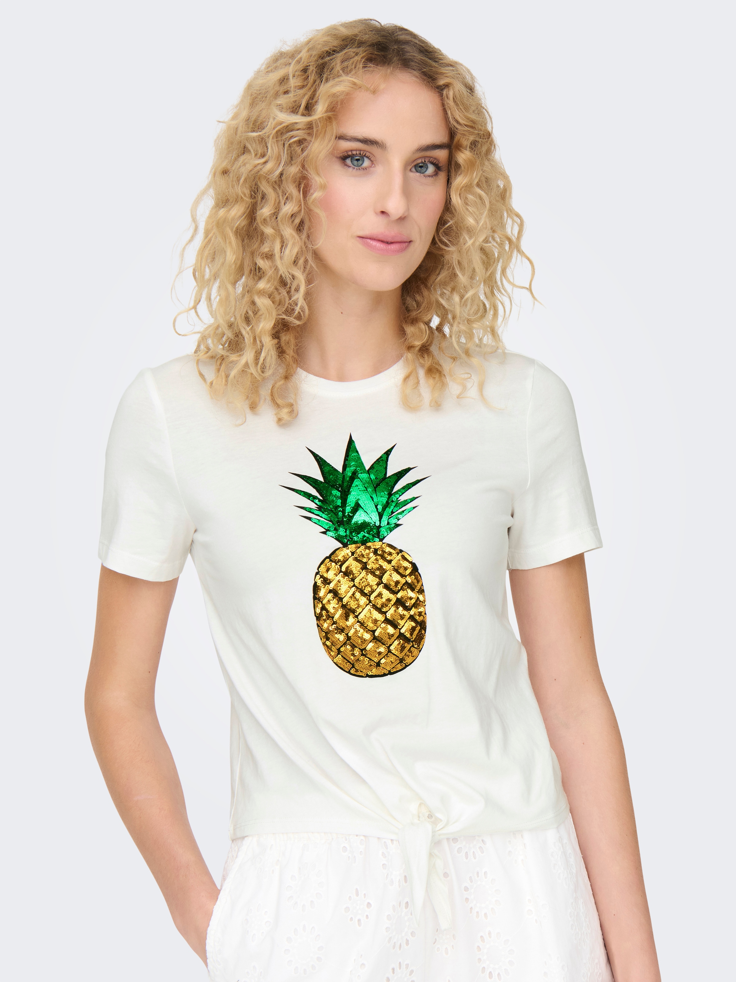 ONLY Kurzarmshirt »ONLKITA LIFE S/S FRUIT KNOT TOP BOX JRS«