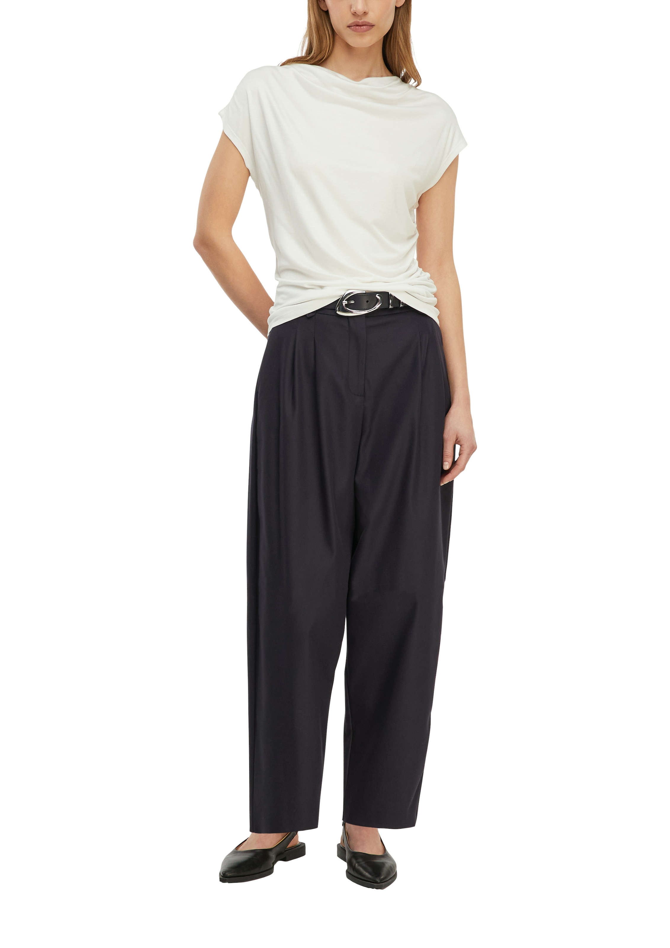 Comma Rundhalsshirt Sommershirt - gerafft und aus reiner Viskose