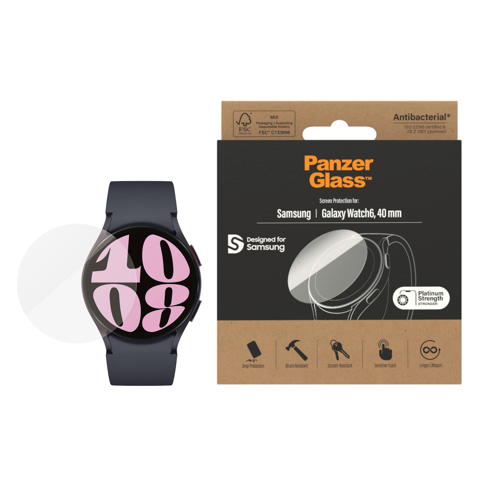 PanzerGlass Displayschutzglas »Screen Protector«, für Samsung Galaxy Watch 6, 40 mm, Displayschutz, Bildschirmschutz, Schutzfolie, Displayschutzfolie