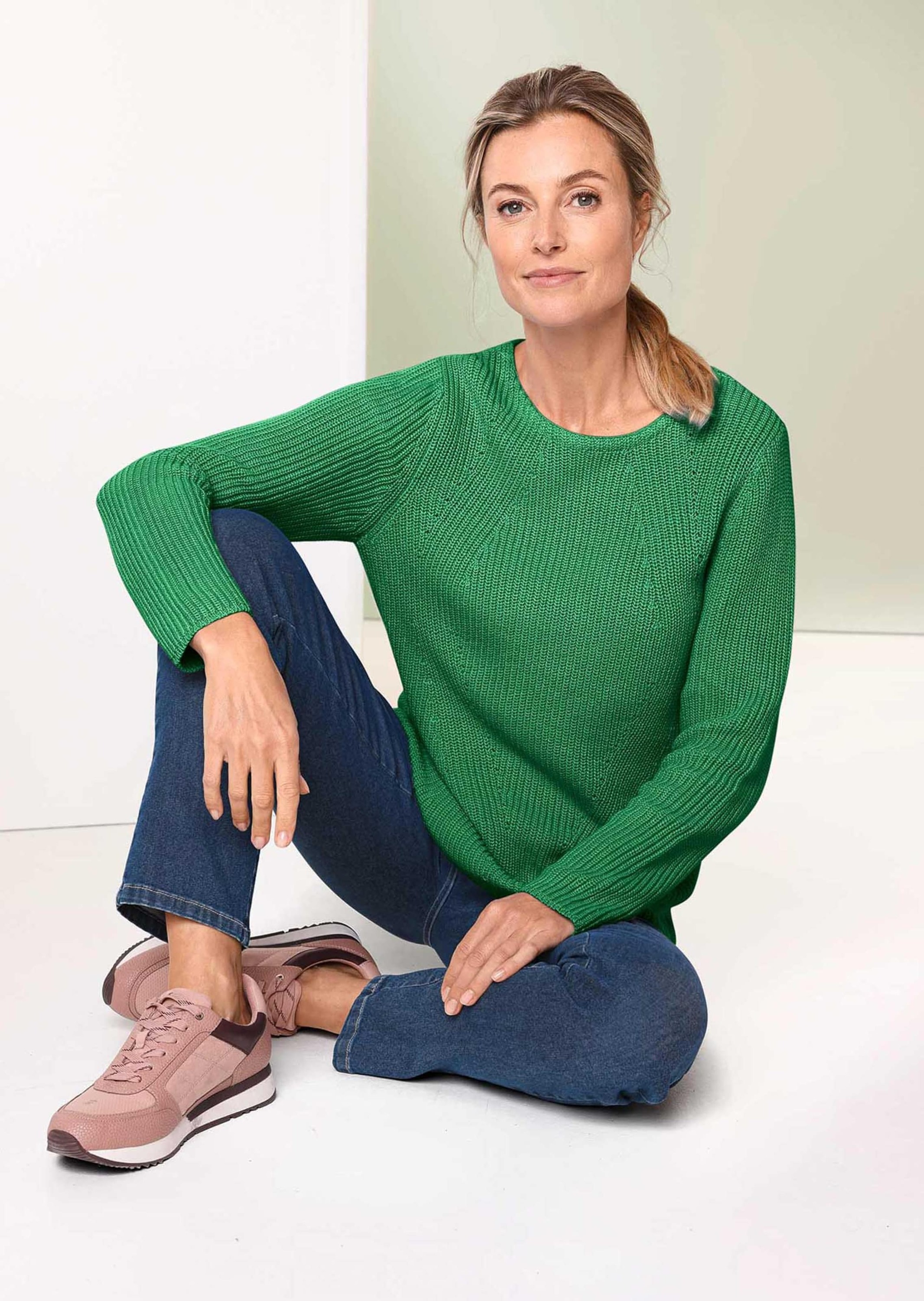 GOLDNER Strickpullover »Kurzgröße Baumwollpullover mit Patentgrobstrick« Ohne