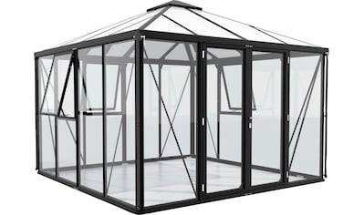Gewächshaus »Minos ESG/HKP, schwarz«, mit Pavillondach, Wand 3 mm Glas, Dach 10 mm...