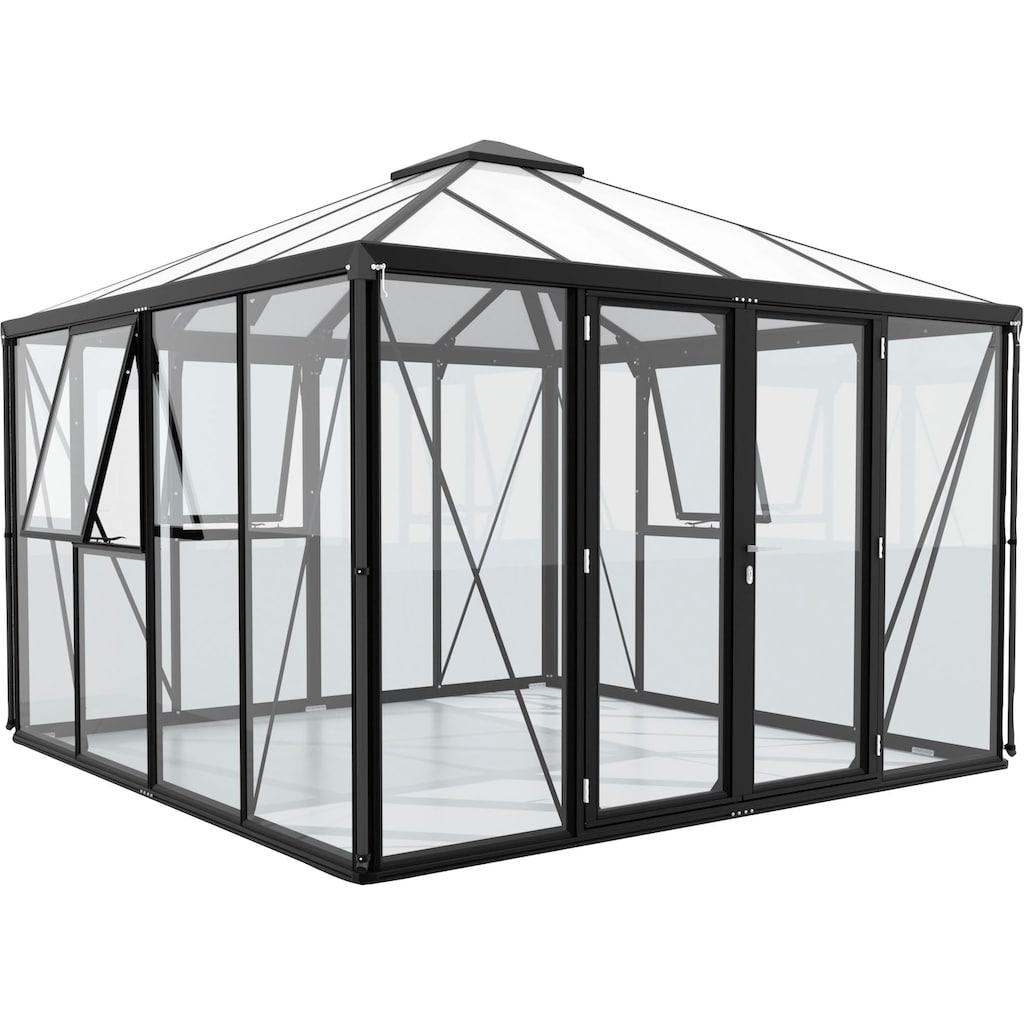 Vitavia Gewächshaus »Minos ESG/HKP, schwarz«, mit Pavillondach, Wand 3 mm Glas, Dach 10 mm Hohlkammerplatten