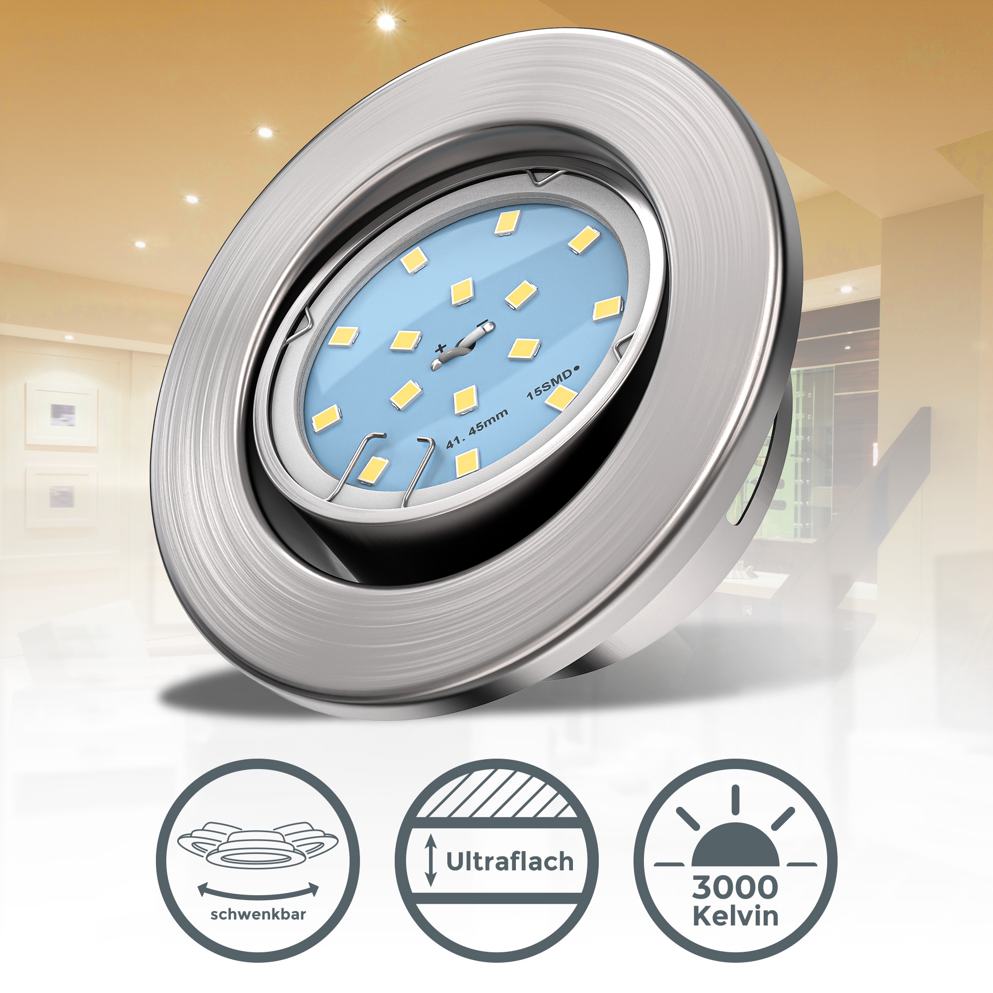 B.K.Licht LED Einbauleuchten-Set, 10-teilig, LED fest integriert, Ø 8,60 cm
