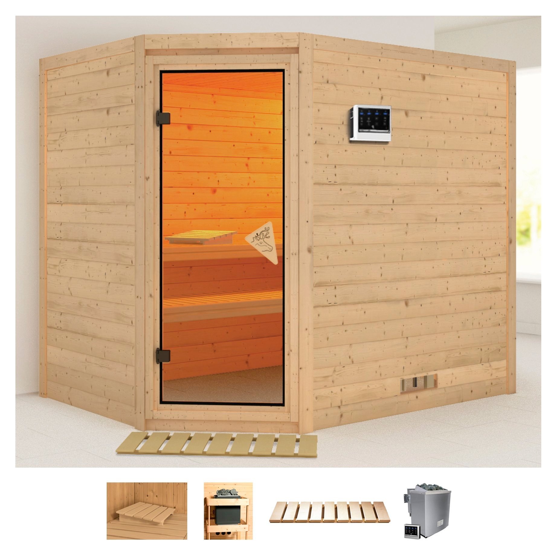 Karibu Sauna »Talida«, (Set), 9-kW-Bio-Ofen mit externer Steuerung