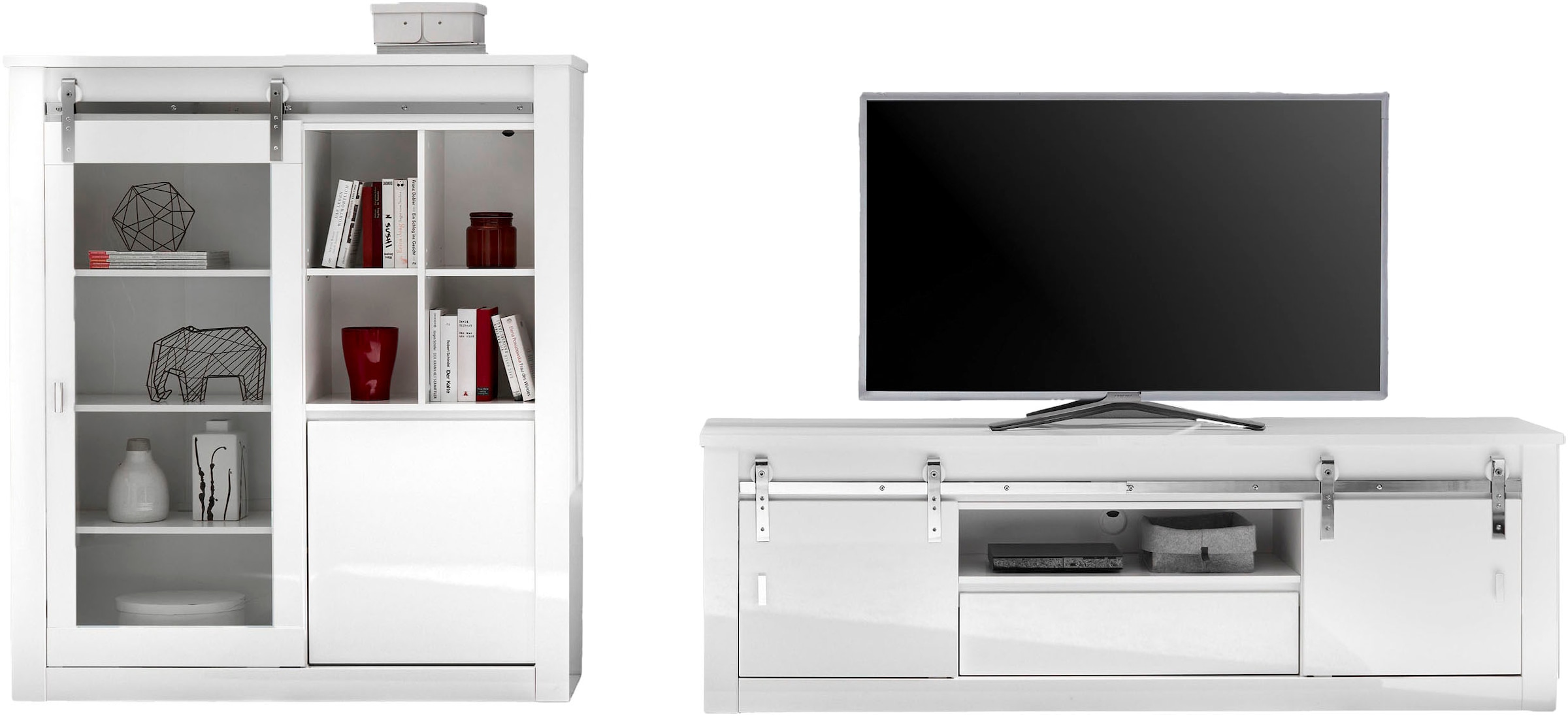 Home affaire Wohnwand »Daytona, moderne Anbauwand, Wohnzimmer-Set in Weiß Hochglanz« Set, 2 Stk. tlg.