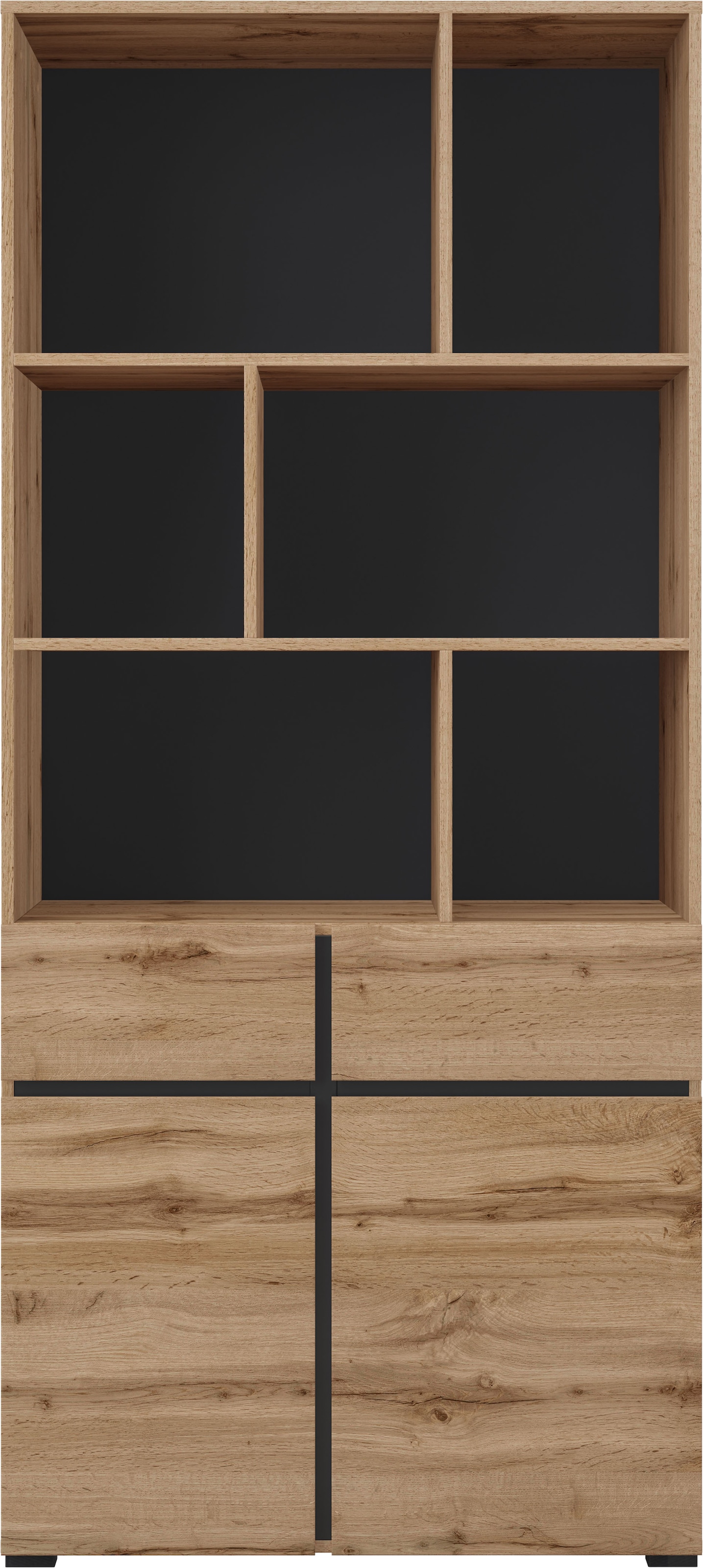 OTTO home Aktenschrank »Cross, Breite 85 cm, modernem grifflose Standregal, Bücherregal« Standregal mit 6 offene Fächern, 2 Schubladen und 2 Türen, Büroregal