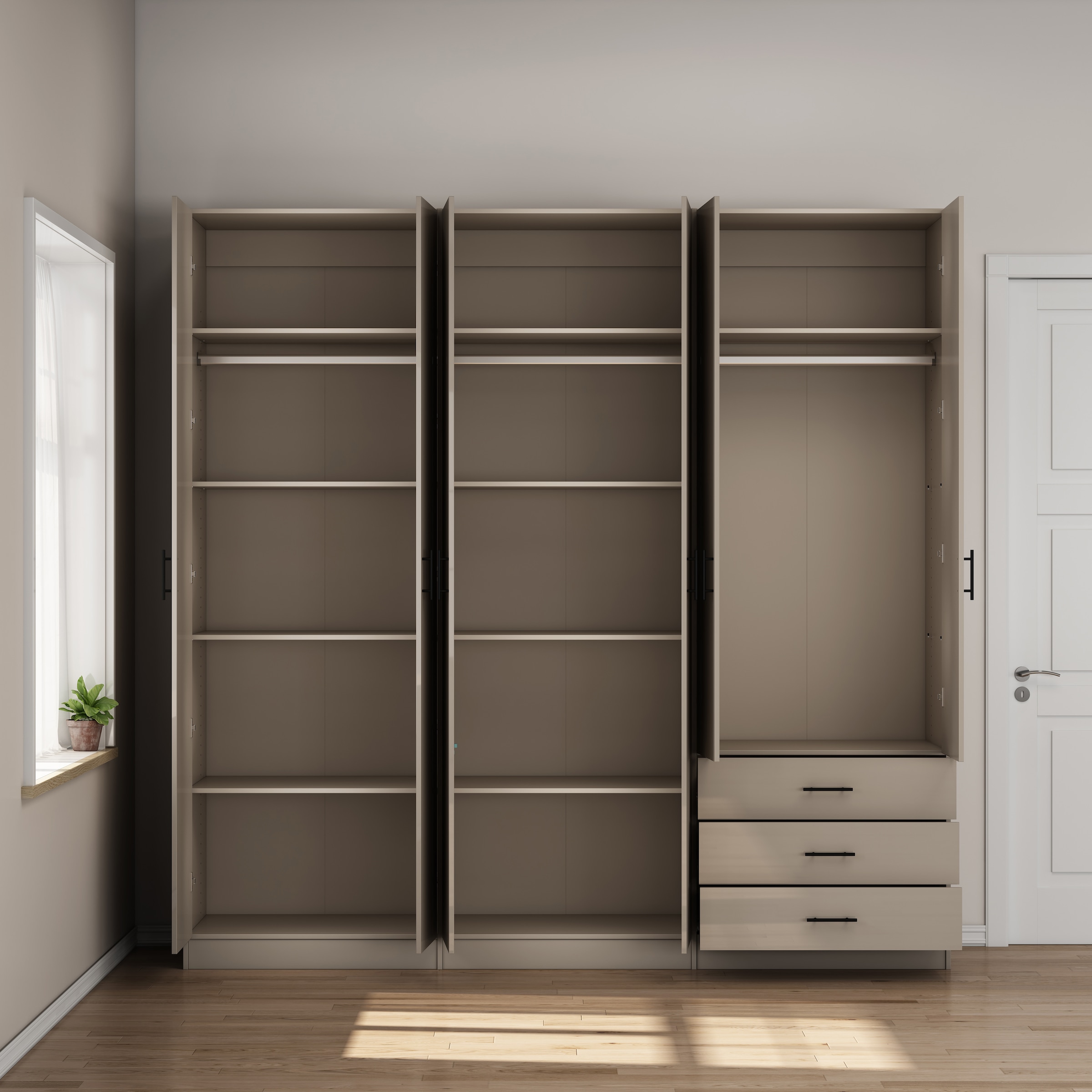 OTTO home Kleiderschrank »Trento Schlafzimmerschrank Garderobe hochglanz« in 2 unterschiedlichen Schrankhöhen wählbar,  Schrank mit 6 Türen und 3 Schubladen, hochglanz Fronten, Höhe 2,39m