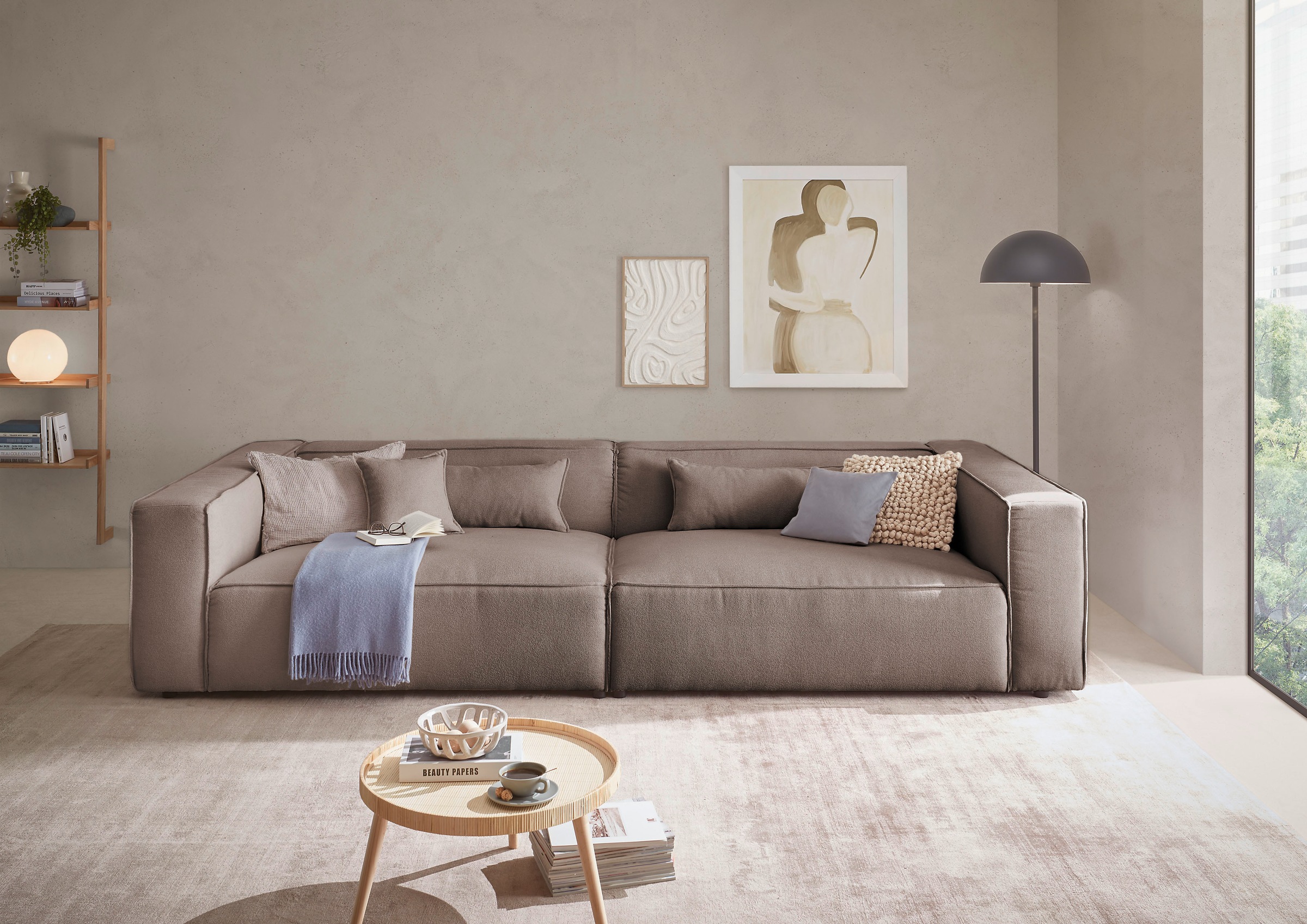LeGer Home by Lena Gercke 3-Sitzer »PIARA, XXL Sofa mit Kedernaht, Big-Sofa in Cord oder Leinenoptik«, schwarze Füße, bequemer Sitzkomfort, extra tiefe Sitzfläche