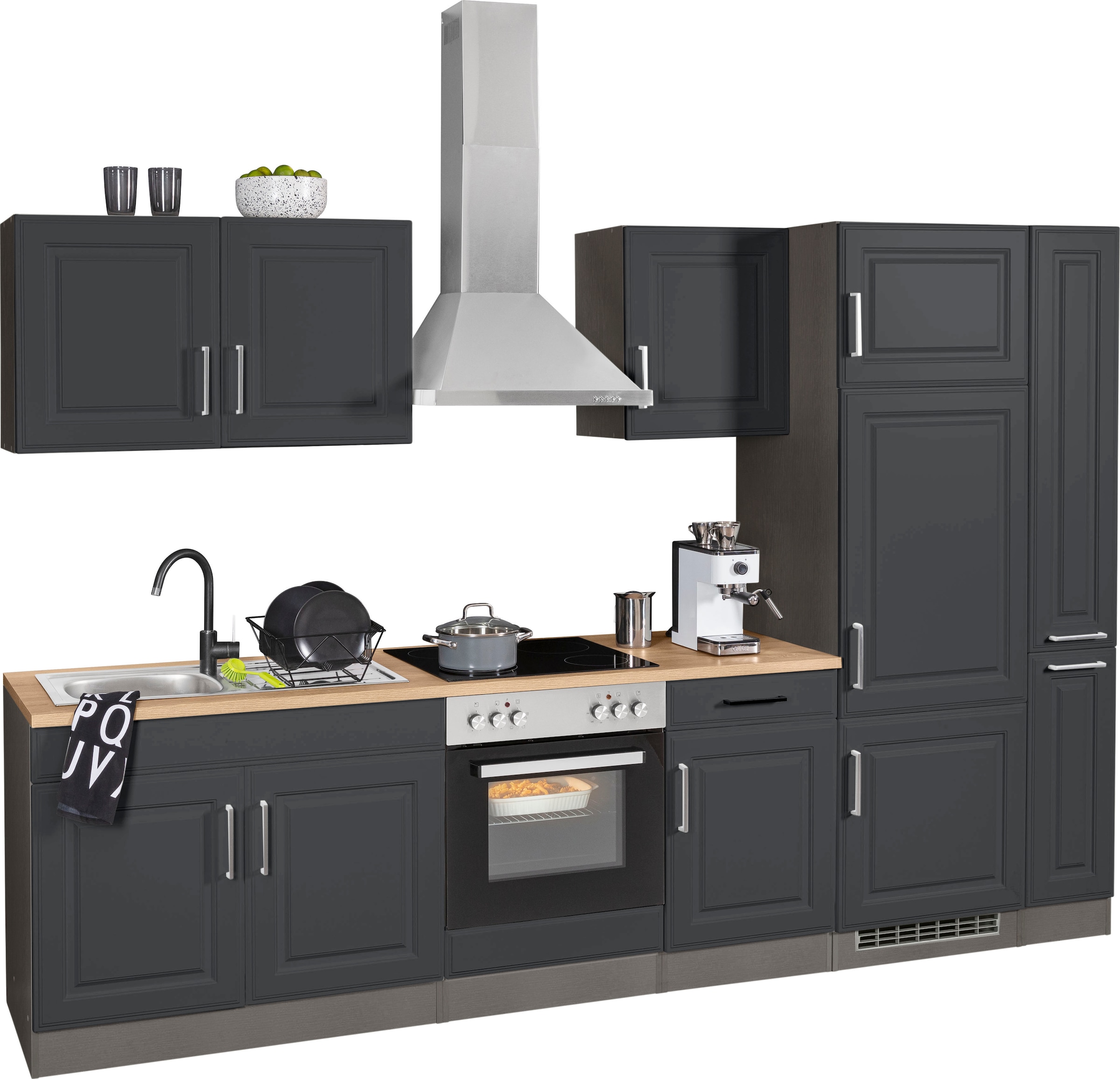 KOCHSTATION Küchenzeile »KS-Stockholm – Küche mit hochwertiger und detailreicher Landhausfront« Breite 300 cm, wahlweise mit E-Geräten,mit MDF-Fronten