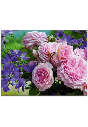 Glasbild »Rosen und Glockenblumen«, Blumen, (1 St.)