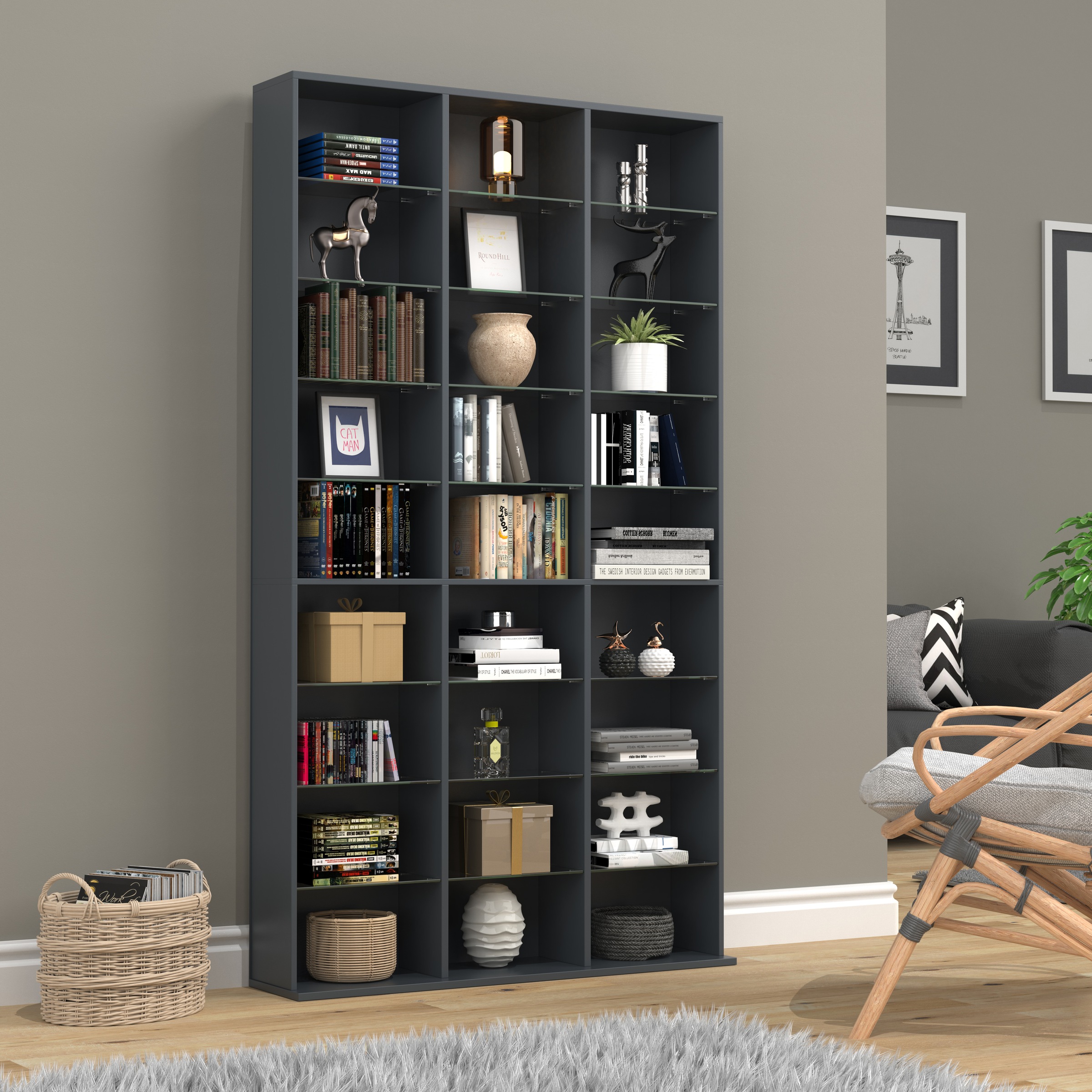 VCM Standregal »VCM Holz CD DVD Standregal Bücherregal Raumteiler Deko Regal Glas Zilas XL«