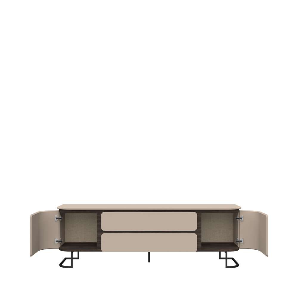 OTTO home Lowboard »AURA TV-Board, TV-Kommode, TV-Schrank, TV-Möbel, mit LED-Beleuchtung« UV lackiert, Soft Close Funktion, Metallrahmen als Basis des Elements