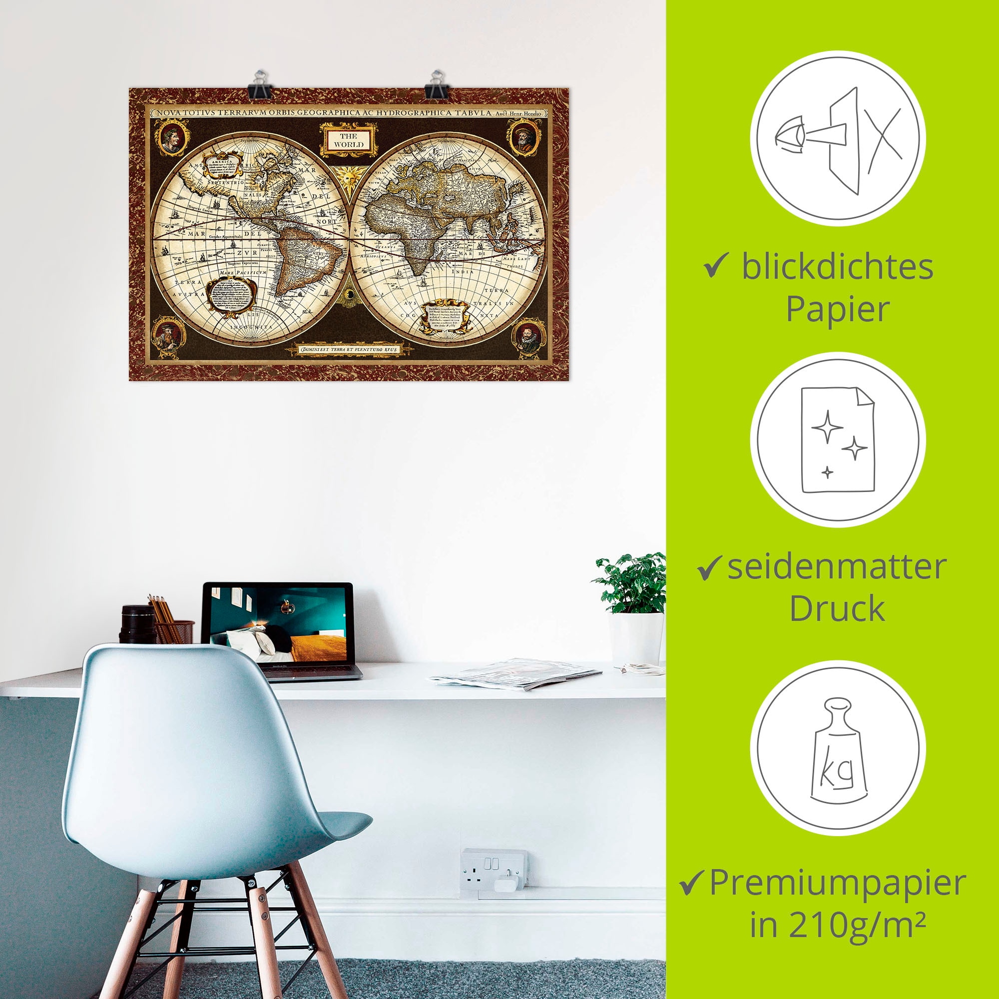 Artland Wandbild »Weltkarte«, Landkarten, (1 St.), als Alubild, Outdoorbild, Leinwandbild, Poster, Wandaufkleber