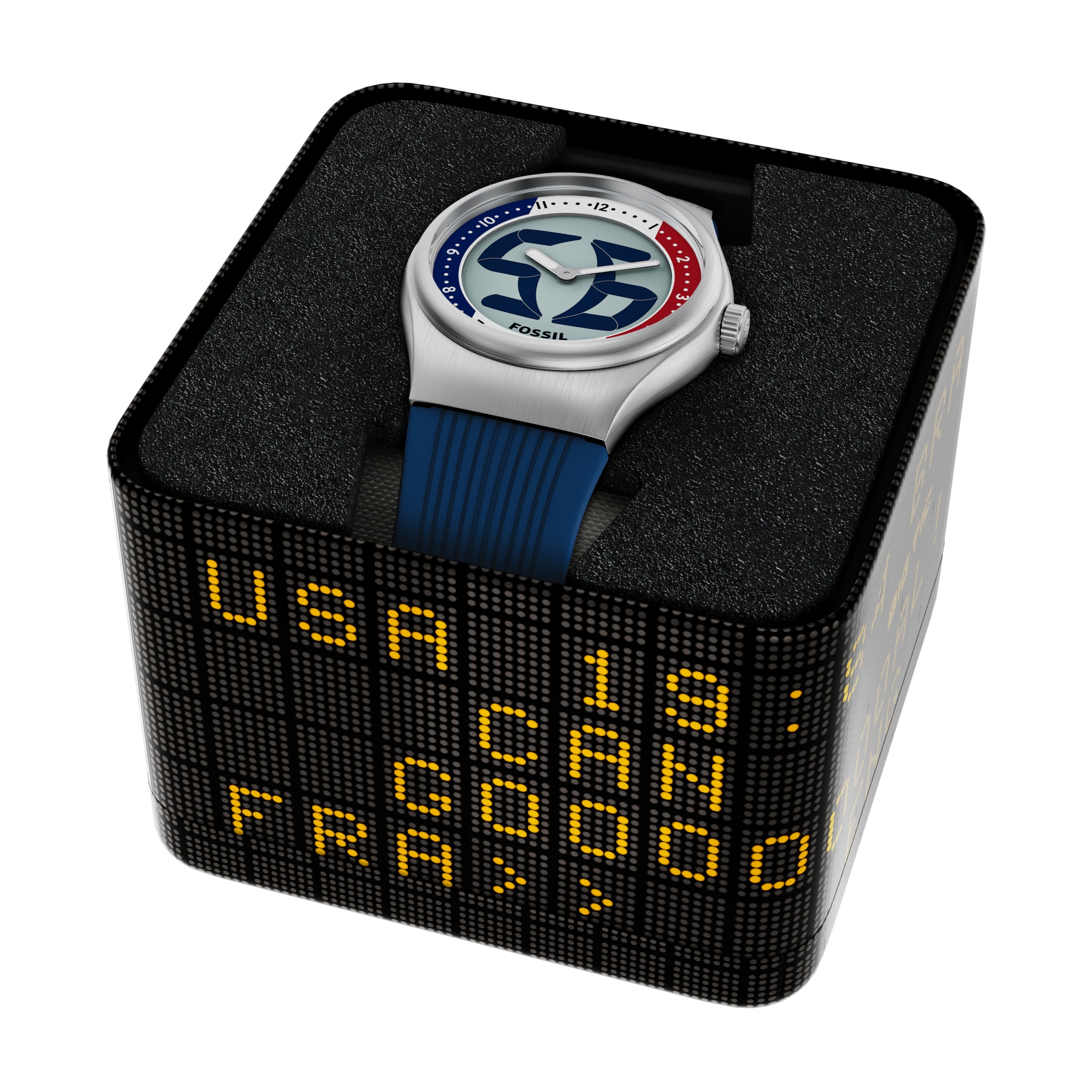Fossil Quarzuhr »World Flags Big Tic« Armbanduhr, Herrenuhr, Silikonarmband, analog, digital