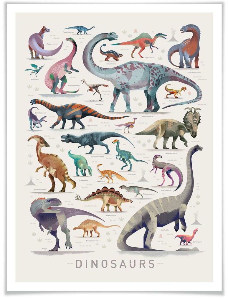 Wall-Art Poster »Dinosaurs«, Dinosaurier, (1 St.), Poster, Wandbild, Bild, Wandposter
