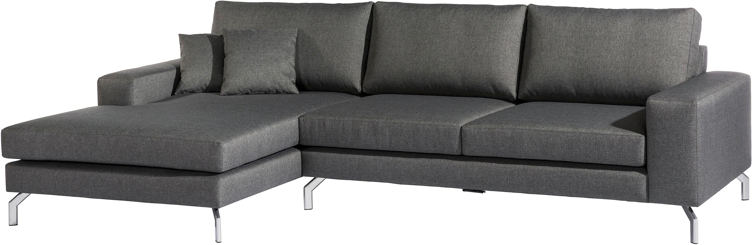 Max Winzer® Ecksofa »Flori Set inkl. Hocker, guter Sitzkomfort, aktuelles Design«, (Spar-Set, Ecksofa und Hocker), elegant mit abgewinkelten Chromfüßen, inklusive Zierkissen