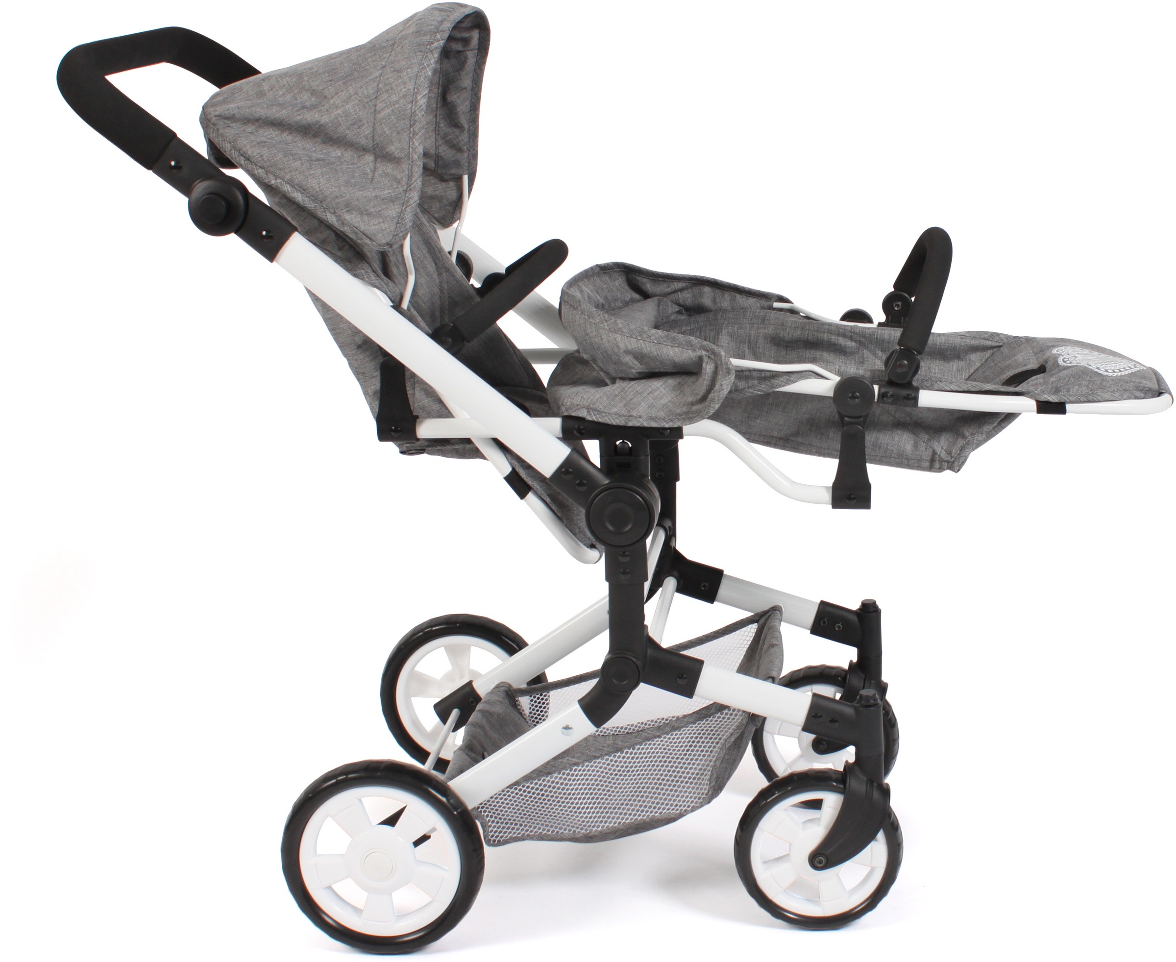 CHIC2000 Puppen-Zwillingsbuggy »Linus Duo, Jeans Grey«, mit zwei abnehmbaren, bis in Liegeposition verstellbaren Sportsitzen