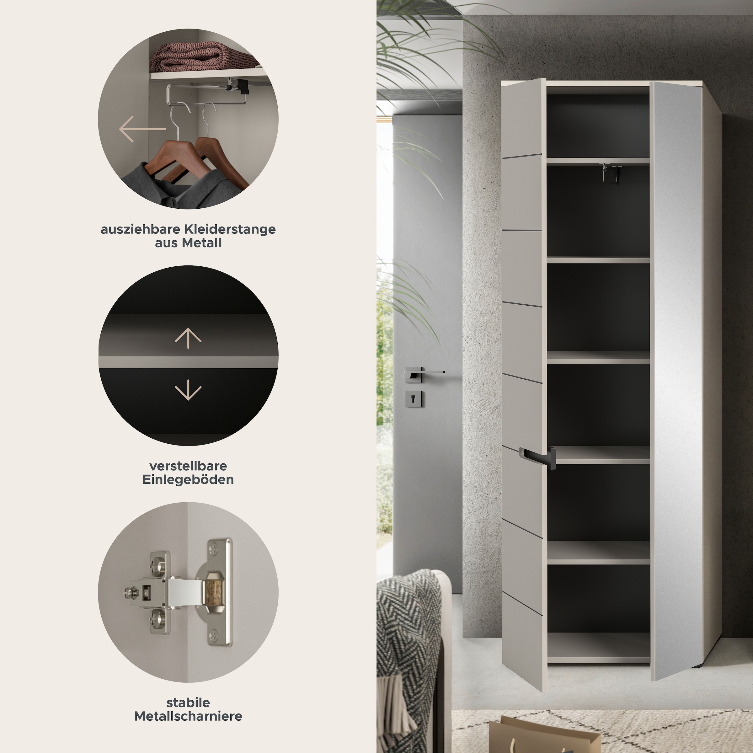 Home affaire Garderobenschrank »REHAT, TOPSELLER!, Höhe 190cm, 2 Türen, 6 Fächer, 1 Kleiderstange« in verschiedenen Farben erhältlich, 1 Stk. tlg. Garderobe, Flurschrank, Dielenschrank, Kleiderschrank, Garderobenmöbel