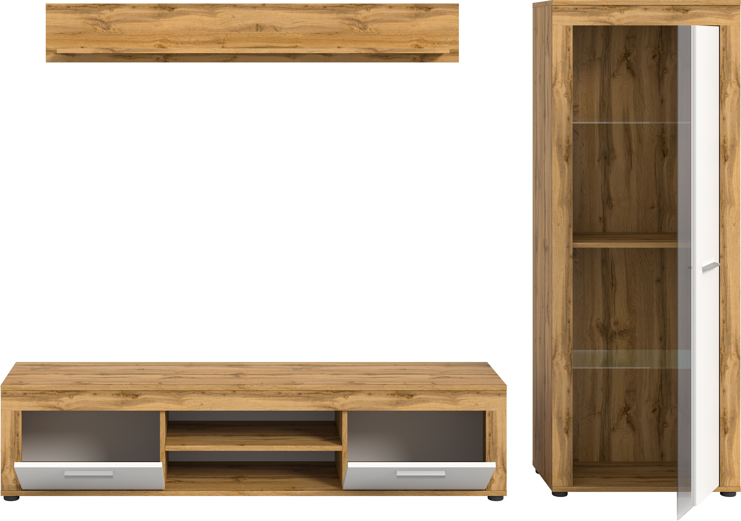 INOSIGN Wohnwand »Aosta, Breite 235cm, bestehend aus Lowboard, Wandboard, Vitrine«, (3 St.), Wohnwand, Kombination, Anbauwand, Möbel Set, Schrankwand, Möbel Kombi
