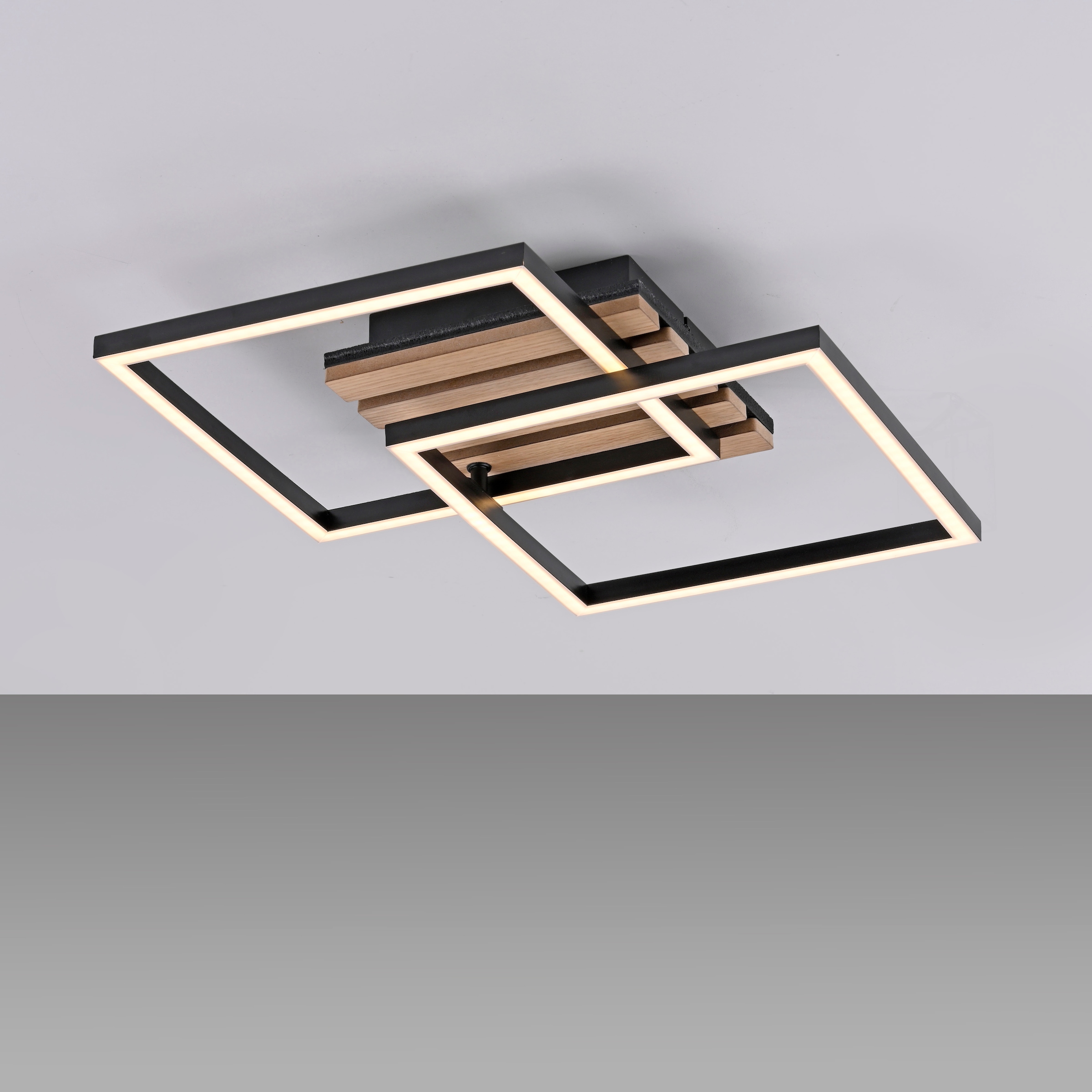 JUST LIGHT LED Deckenleuchte »AKUSTIKA« LED-Board 1 Stk. Warmweiß Eichenfurnier und schwarz, Rahmen drehbar