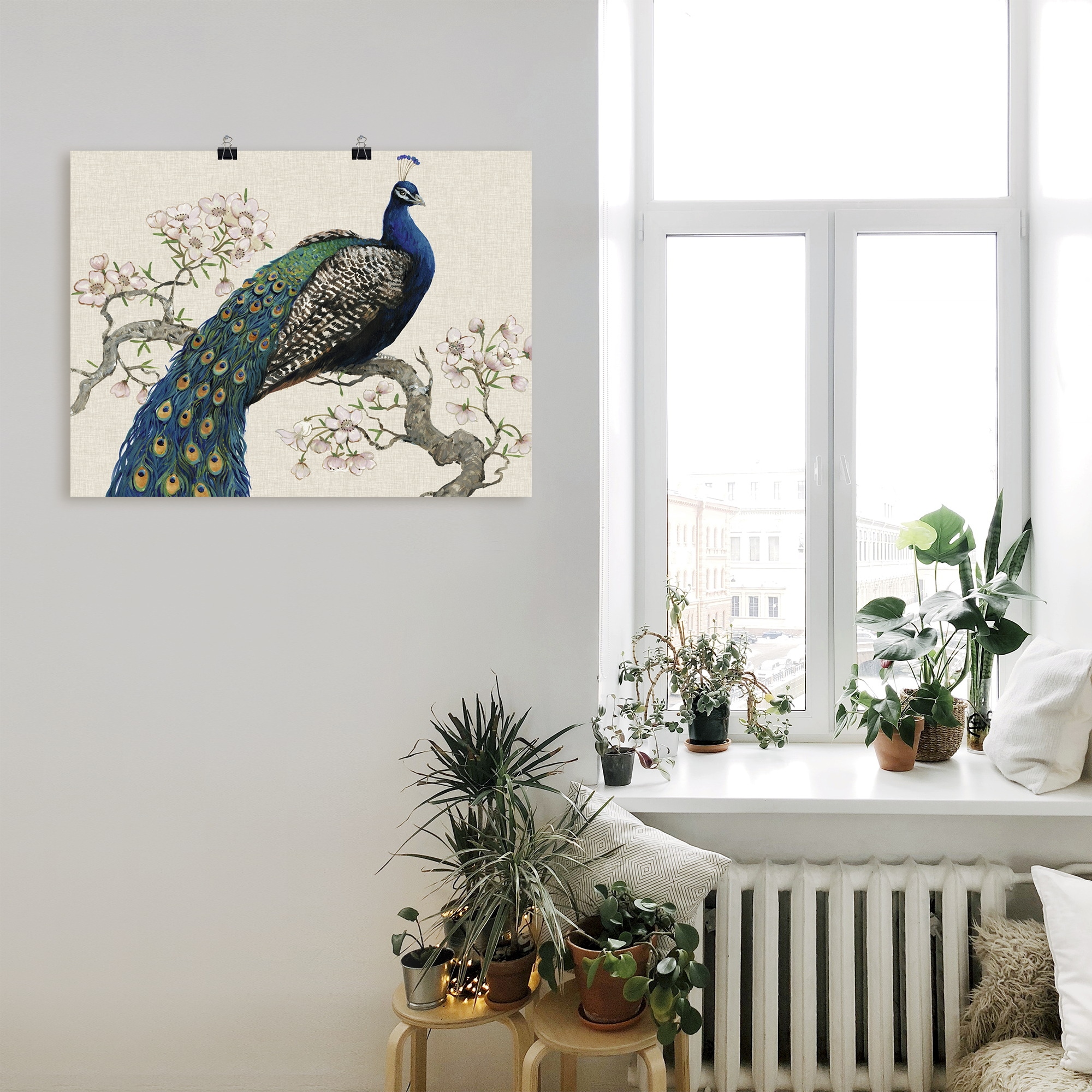 Artland Wandbild »Pfau & Blüten I«, Vögel, (1 St.), als Alubild, Outdoorbild, Leinwandbild, Poster, Wandaufkleber