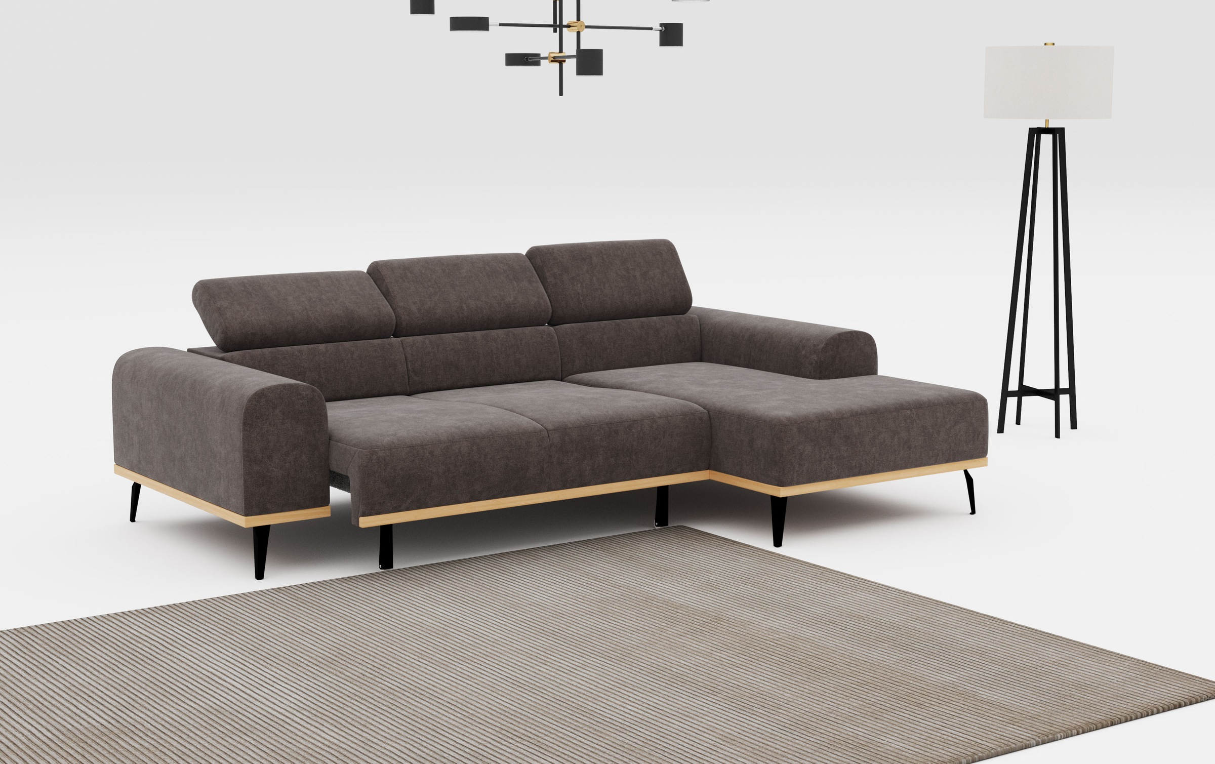 Places of Style Ecksofa »Carlo L-Form«, mit Kopfteilverstellung & Holz-Rahmenoptik, wahlweise Relaxfunktion
