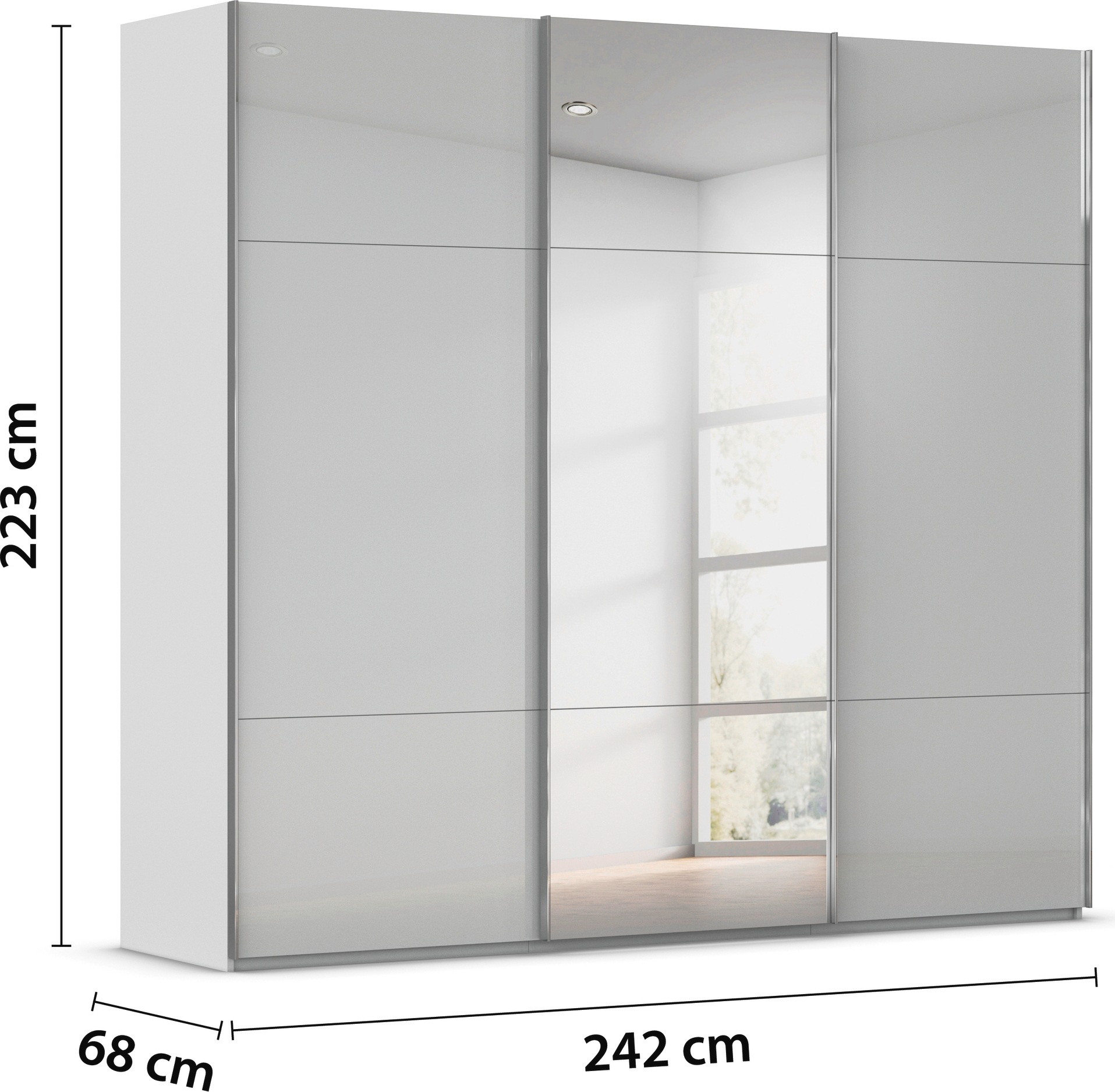 rauch Schwebetürenschrank »Kleiderschrank Schrank Garderobe Schlafzimmerschrank CONTIDO«, (in 3 verschiedenen Ausstattungen BASIC/CLASSIC/PREMIUM), aus hochwertigem Material in 6 Breiten 2 Griff-Farben MADE IN GERMANY