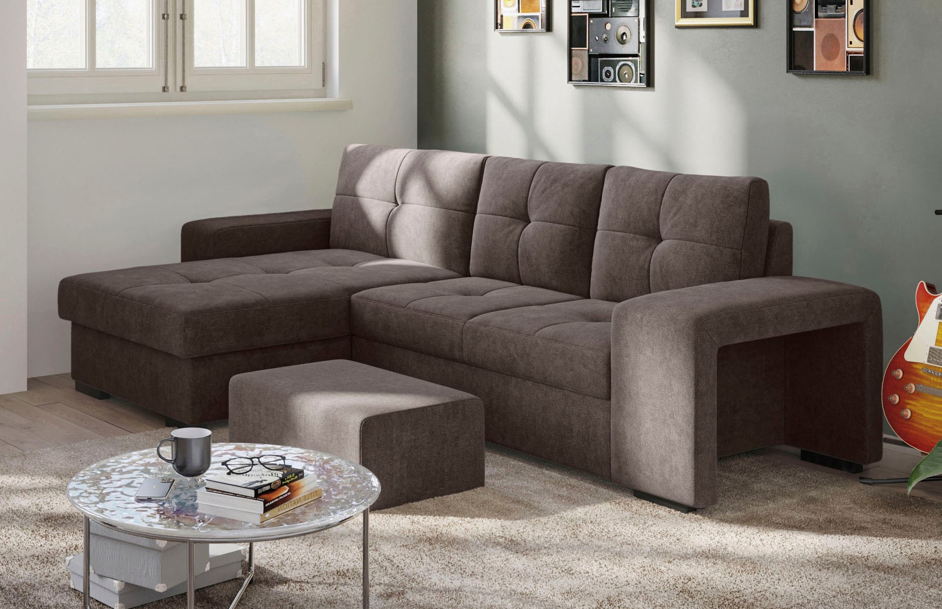 COTTA Ecksofa »Mattina L-Form«, mit Hocker, wahlweise mit Bettfunktion & Bettkasten