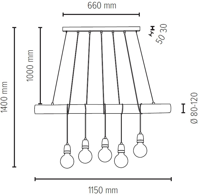 SPOT Light Pendelleuchte »TRABO PORCIA«, 5 flammig-flammig, Hängeleuchte,  Holzbalken aus massivem Kiefernholz, Holz grau gebeizt online bei OTTO