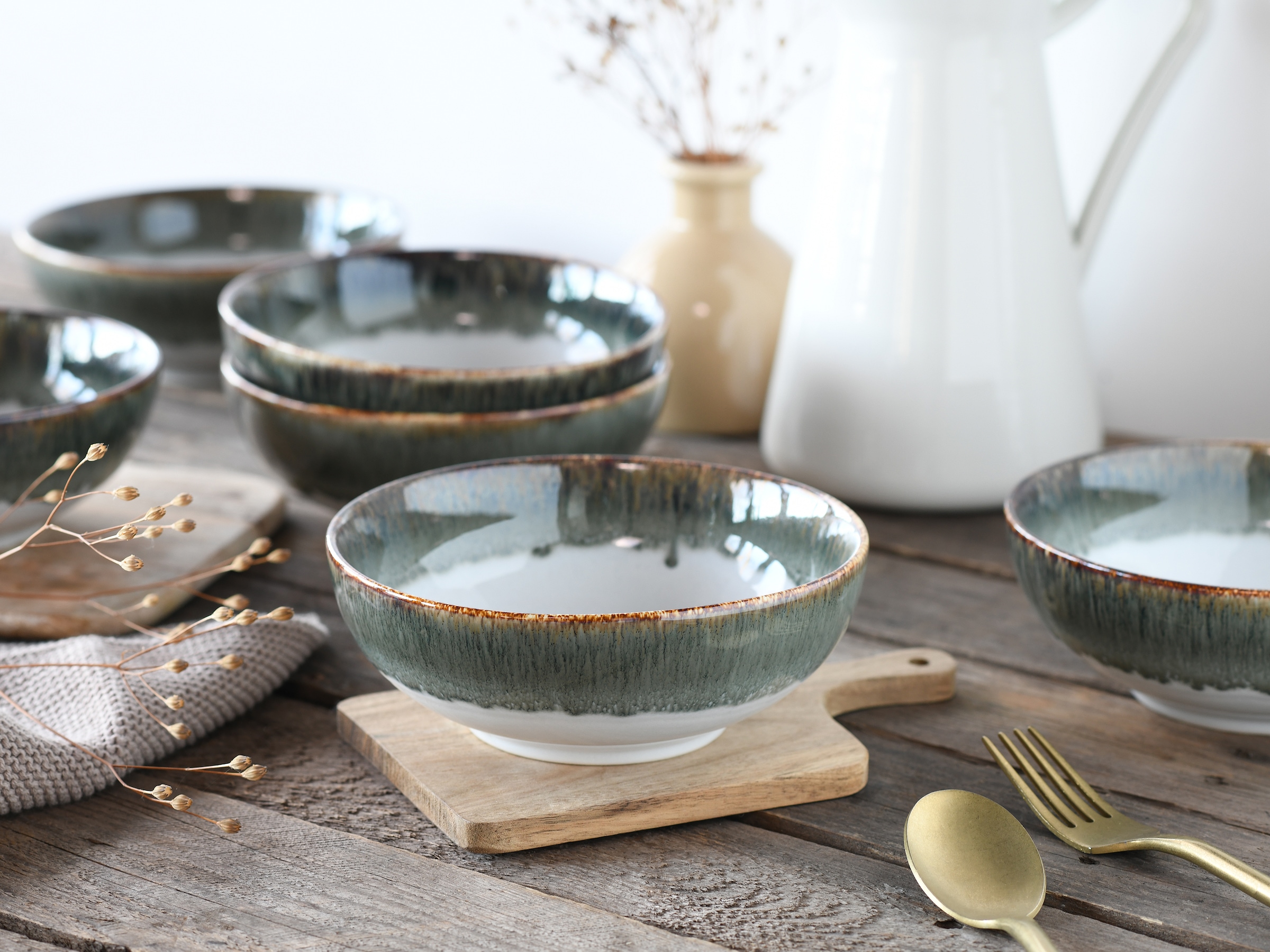 CreaTable Schale »Cascade, Bowl Set 12-tlg« 12 Stk. aus Steinzeug Rekativglasur, Healthy Food