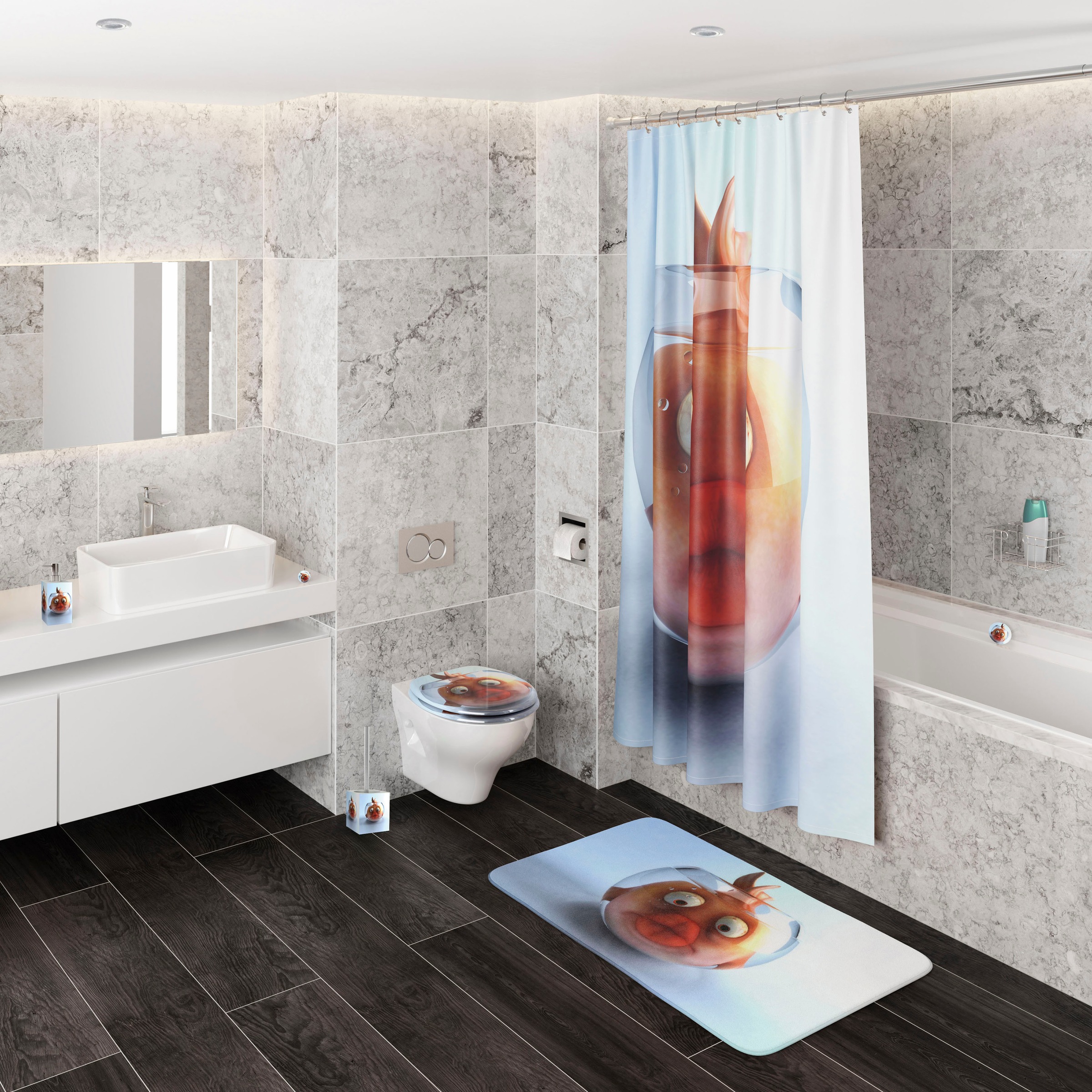 Sanilo WC-Garnitur »Goldfisch«, 2 St., aus Polyresin (Kunststein), kräftige Farben, mit auswechlbarem Bürstenkopf