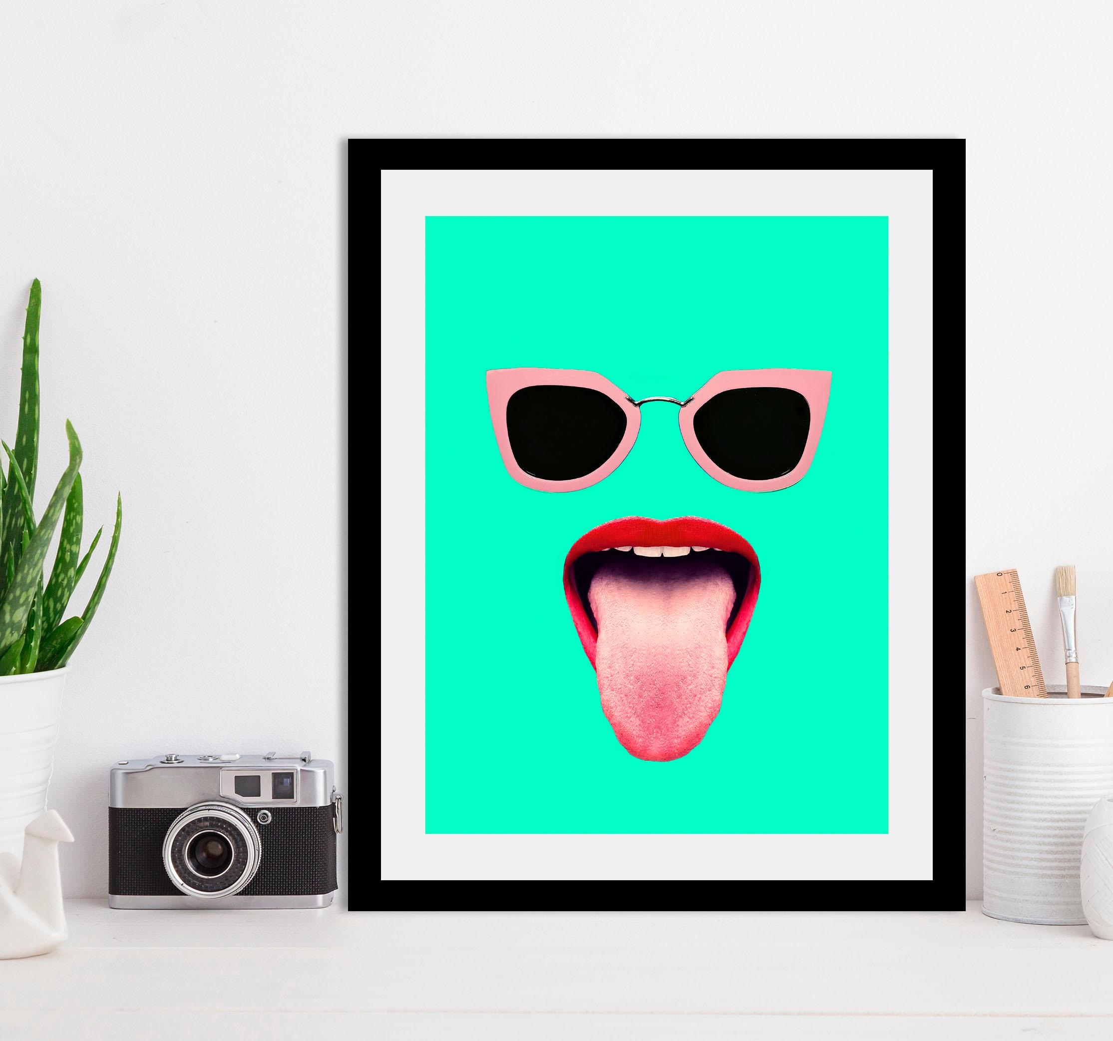 queence Bild »Brille + Mund« Bilder von Frauen | Bilder von Männern | Gesicht | Humor HD Premium Poster-Druck inkl. Holzrahmen