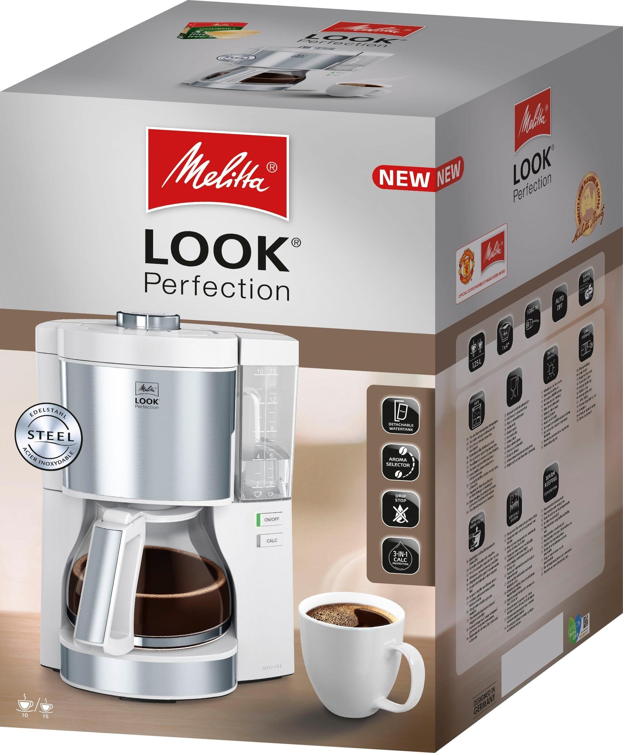 Melitta Filterkaffeemaschine »Look Perfection 1025-05 weiß«, 1,25 l Kaffeekanne, Papierfilter, 1x4