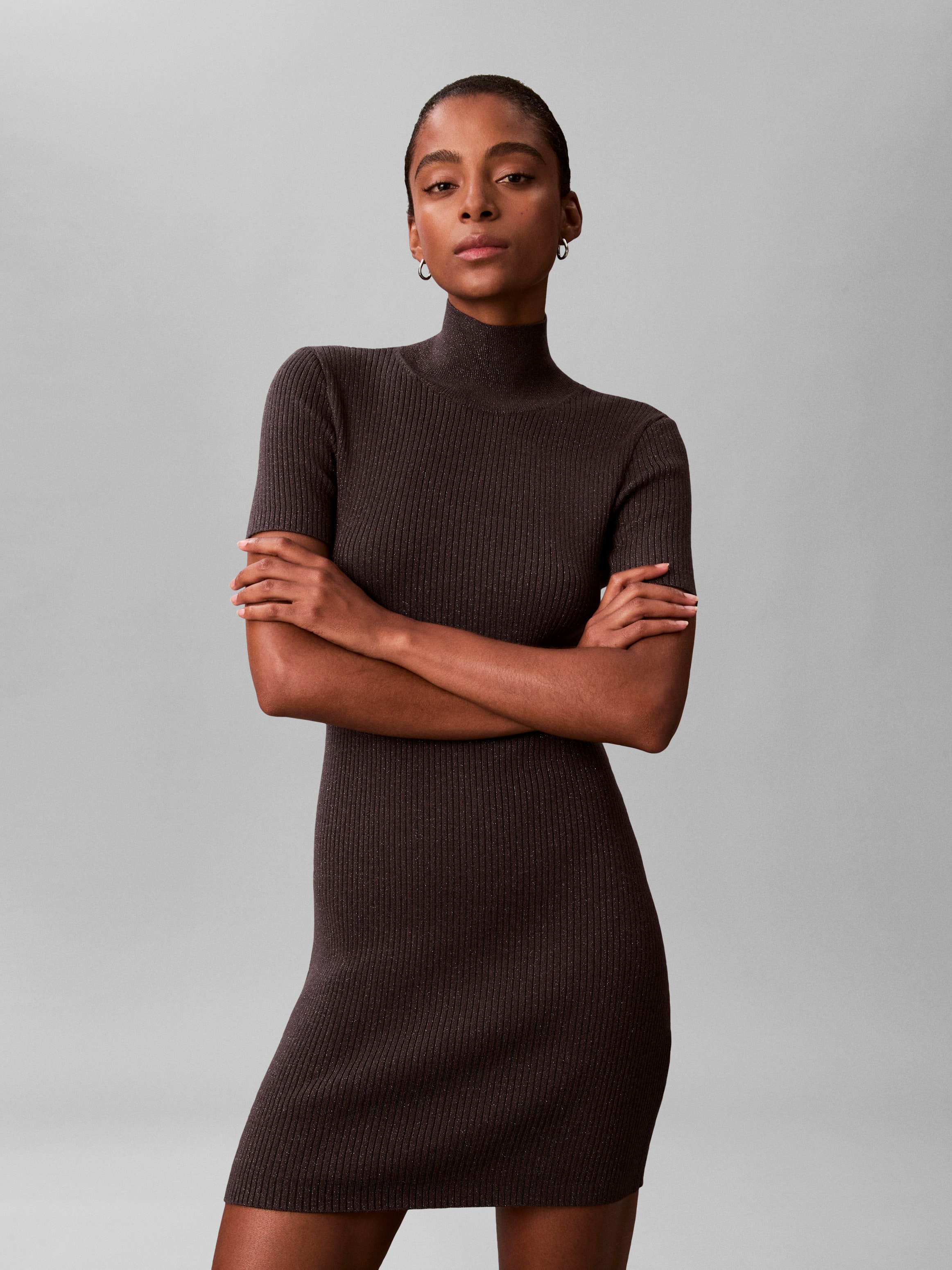 Calvin Klein Jeans Minikleid Ohne Tasche Figurbetonte Passform mit Stehkragen