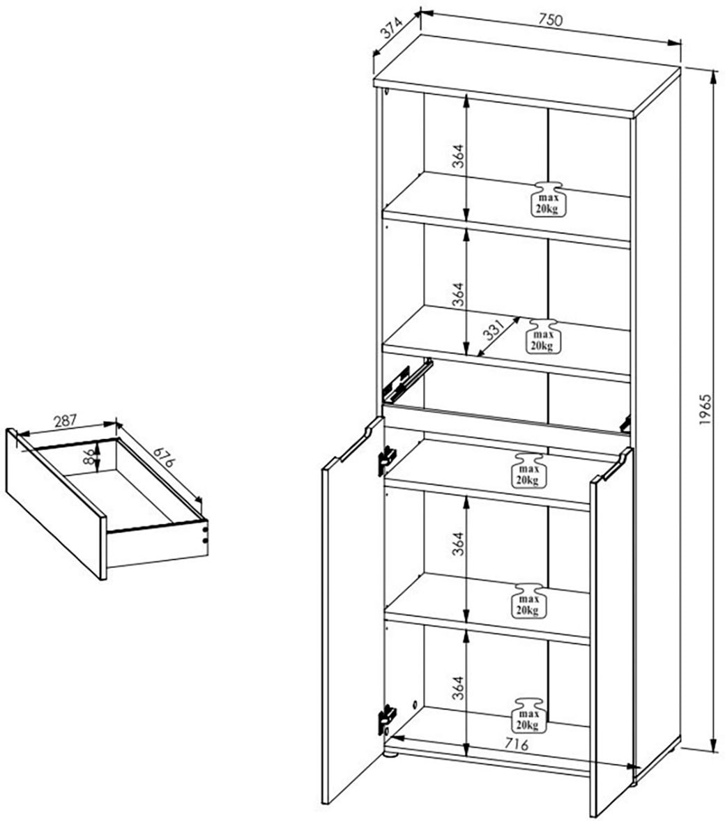 Innostyle Aktenschrank »Memphis Aktenschrank, 75x197x38cm (B/H/T)«, (1 St.), 2 türig, 1 Schubkasten, Soft-Close, ABS-Kantenschutz