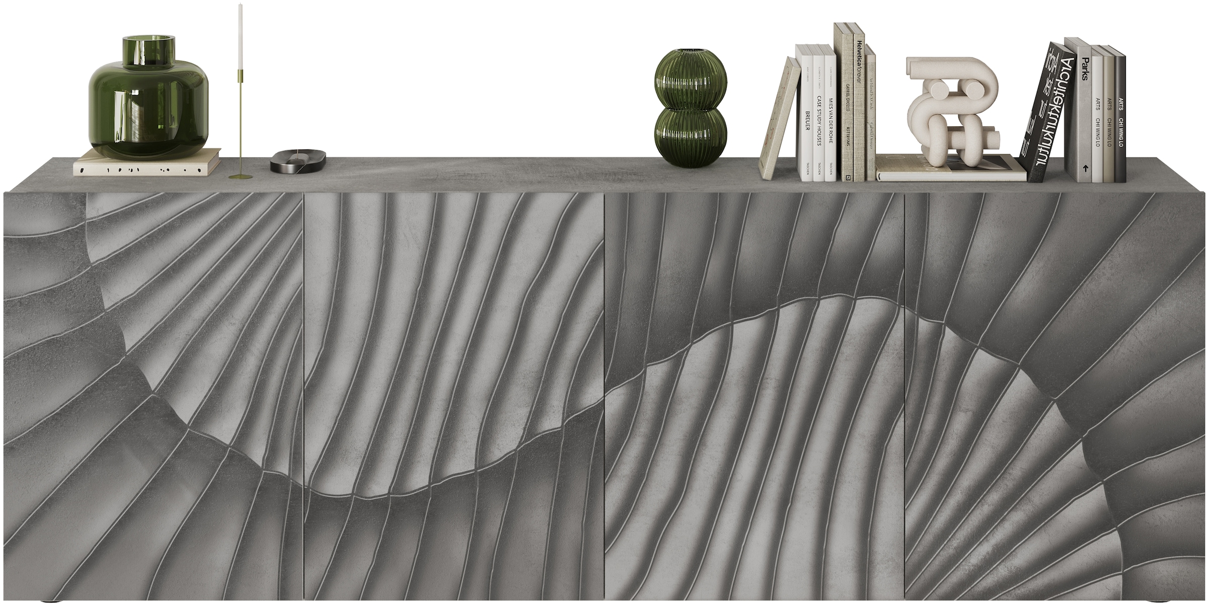 INOSIGN Sideboard »Snake, Kommode, Anrichte, Stauraummöbel Breite 241 cm, Siebdruck-Front« moderne Wohnmöbel, 4 Türen, viel Stauraum, stilvoll und funktional