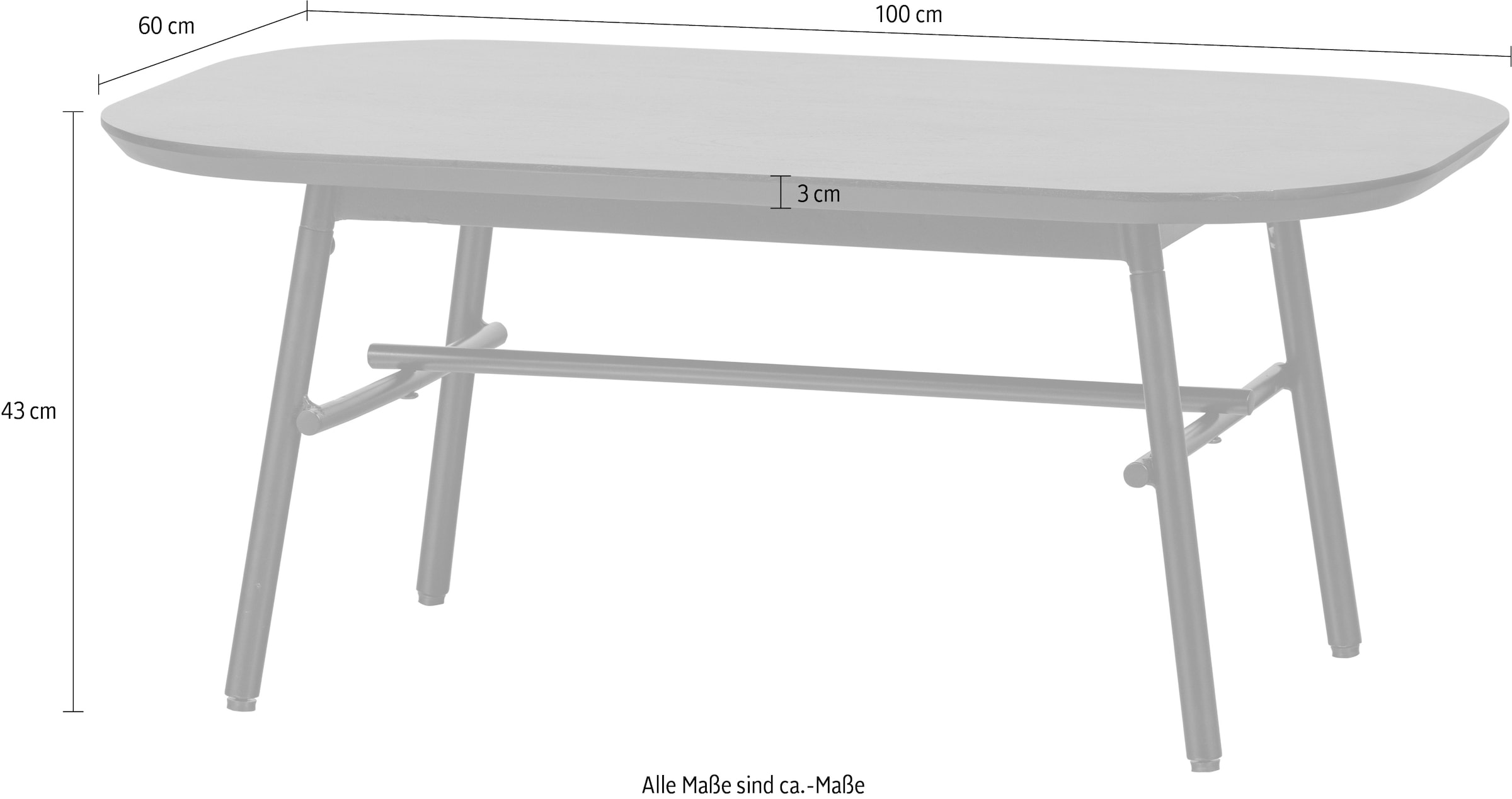 WOOOD Couchtisch »Elegance mit Massivmangoholz und Metallgestell B 100 x T 60 x H 43 cm« Tischblattdicke 3 cm, Querstange zur Verstärkung, Metallgestell Ø 3 cm