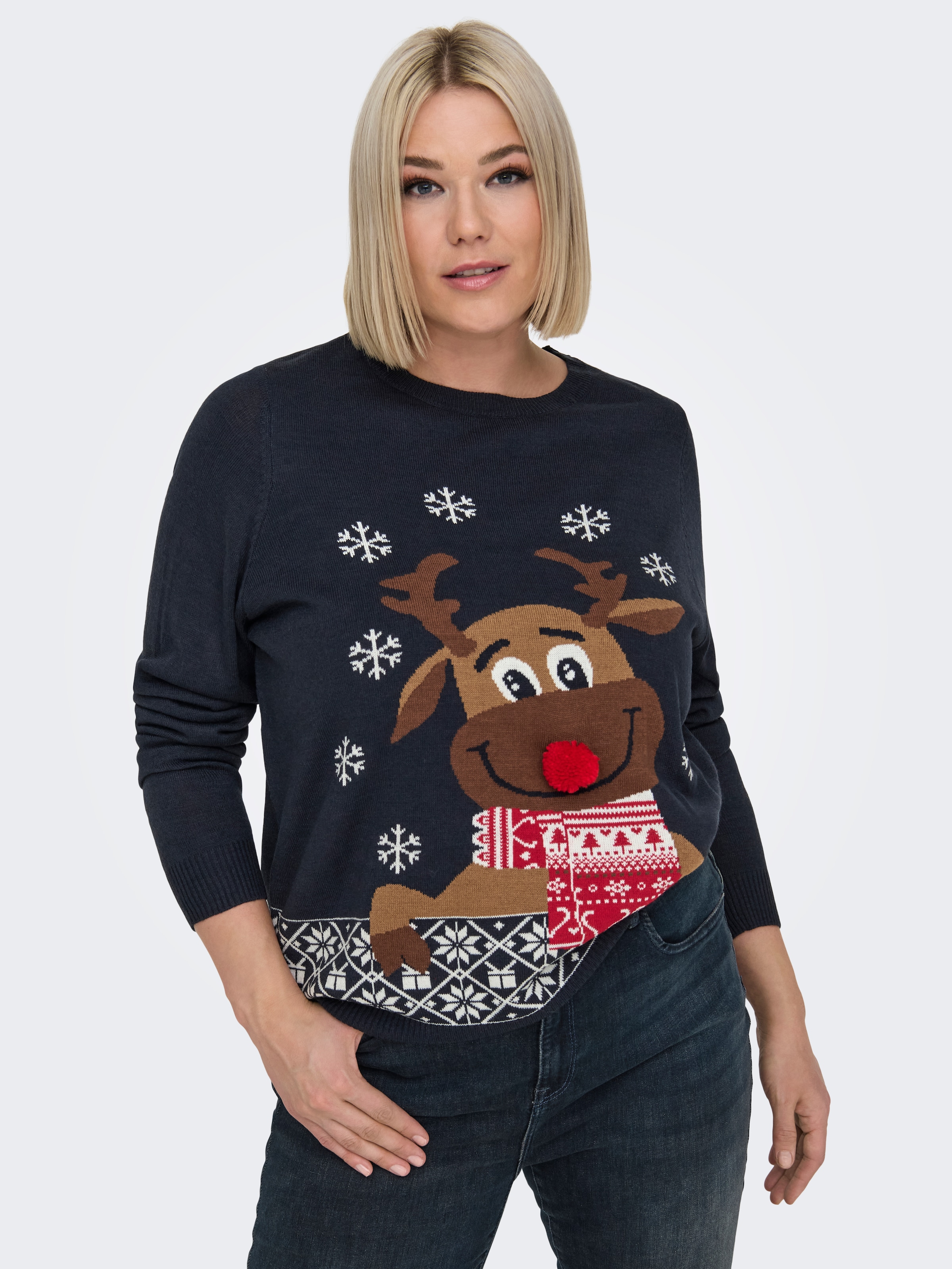 ONLY CARMAKOMA Weihnachtspullover »CARXMAS LS O-NECK MIX DETAIL BOX KNT«