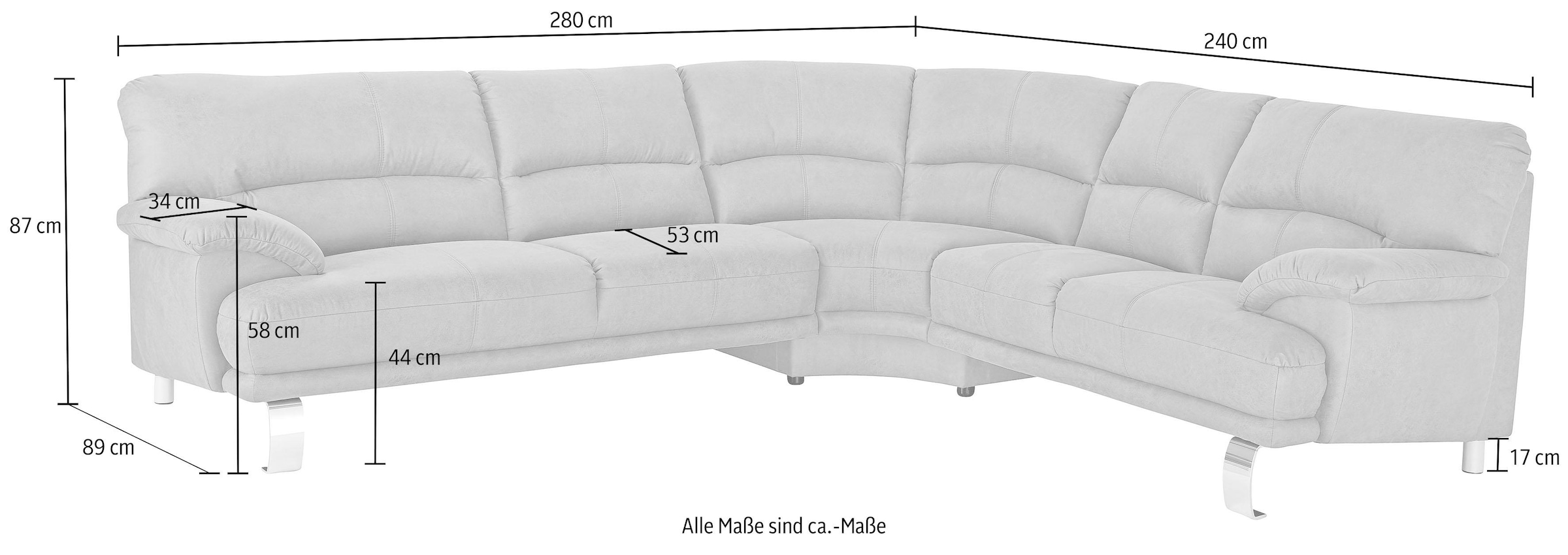 TRENDMANUFAKTUR Ecksofa »Cecilia II, in italienischen Design, bequem, hoher Sitzkomfort, L-Form« extrabreite Armlehnen für noch mehr Sitzkomfort