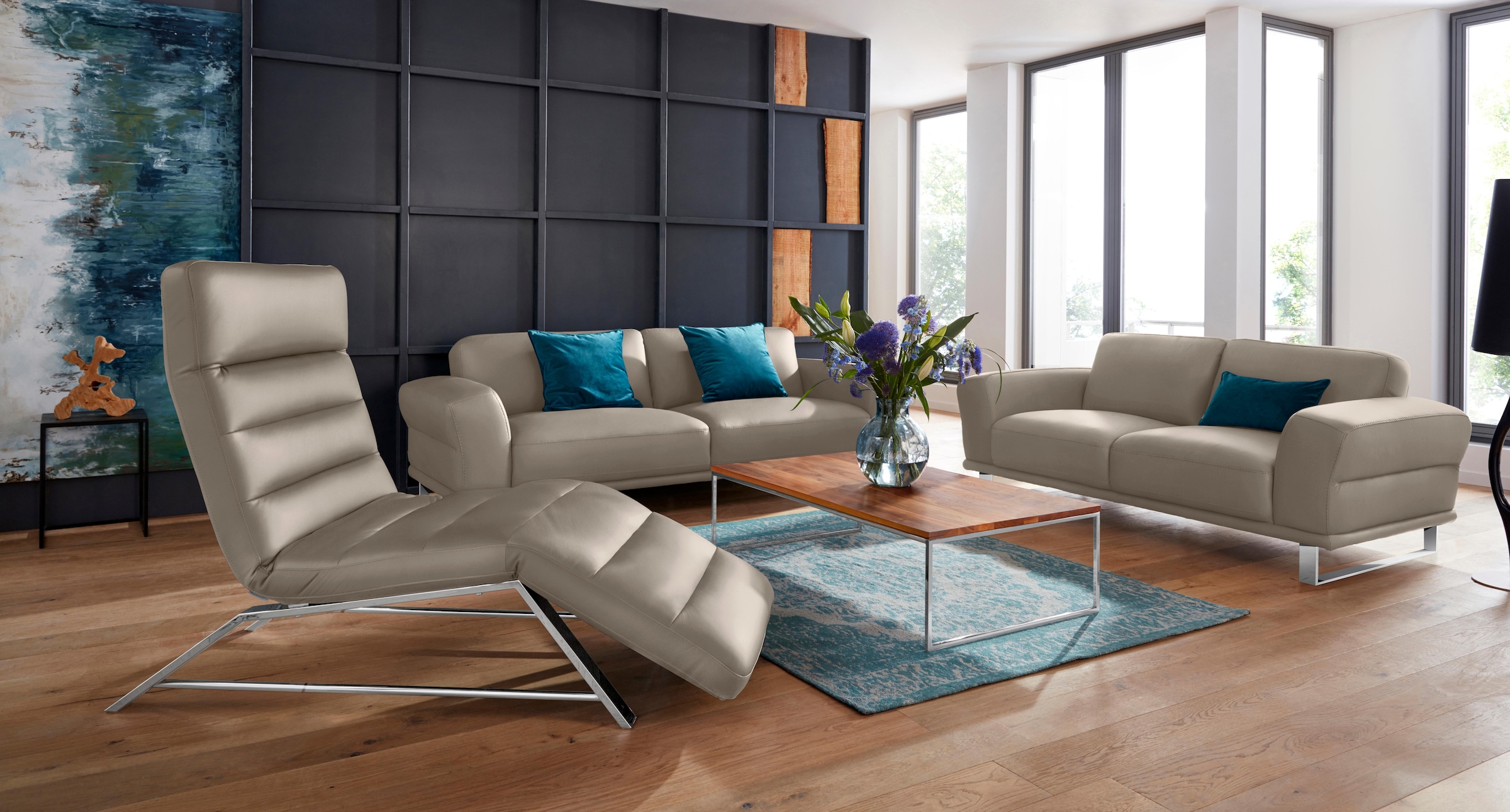 W.SCHILLIG 2-Sitzer »montanaa elegant und edel, bequem, Federkernunterfederung« mit Metallkufen in Chrom glänzend, Breite 192 cm