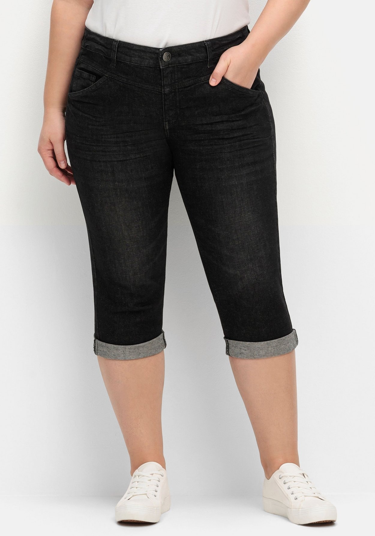 Sheego 3/4-Jeans »Caprijeans "Die Schmale" mit Used-Effekten«