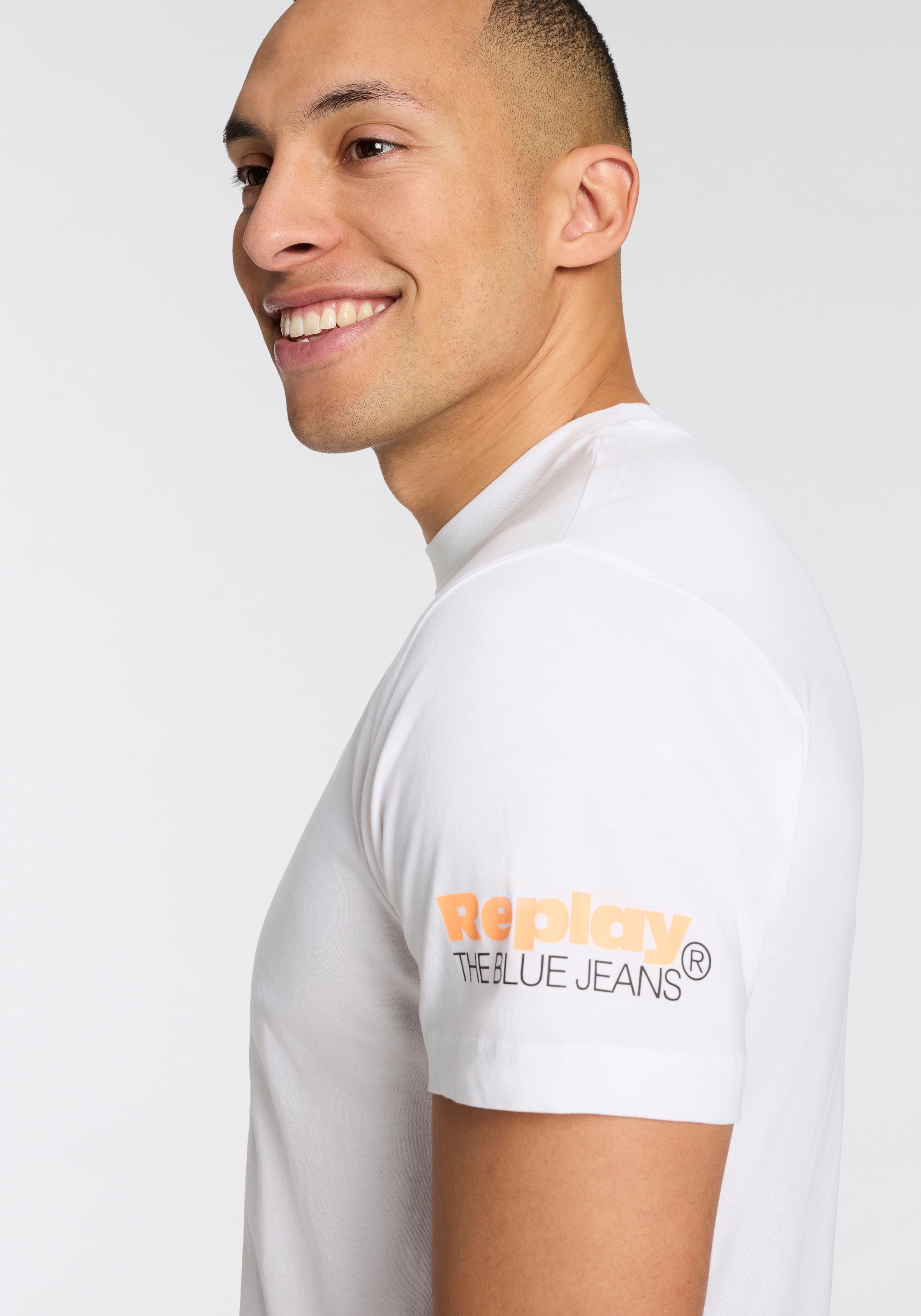 Replay T-Shirt Replaydruck am Ärmelabschluss