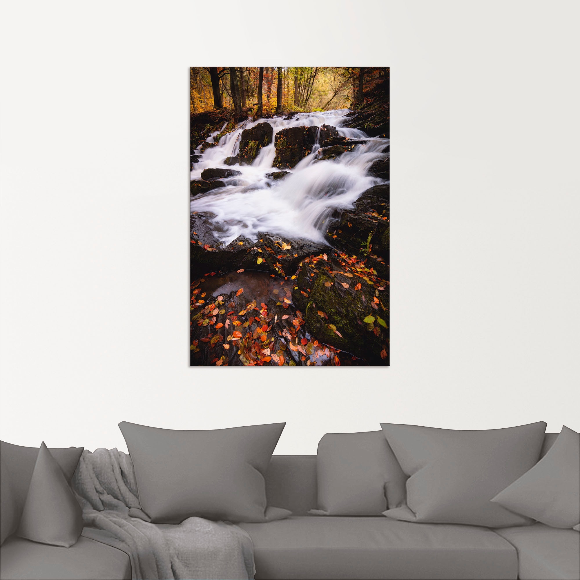 Artland Wandbild »Wasserfall im Herbst«, Wasserfallbilder, (1 St.), als Alubild, Leinwandbild, Wandaufkleber oder Poster in versch. Größen