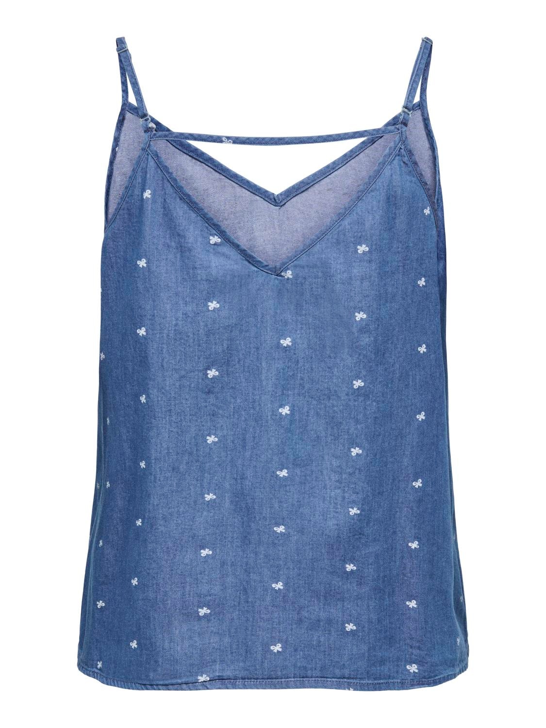 ONLY Spaghettitop »ONLNOVA AZURE SINGLET WVN« Baumwolle, regular fit, V-Ausschnitt, Denim Look